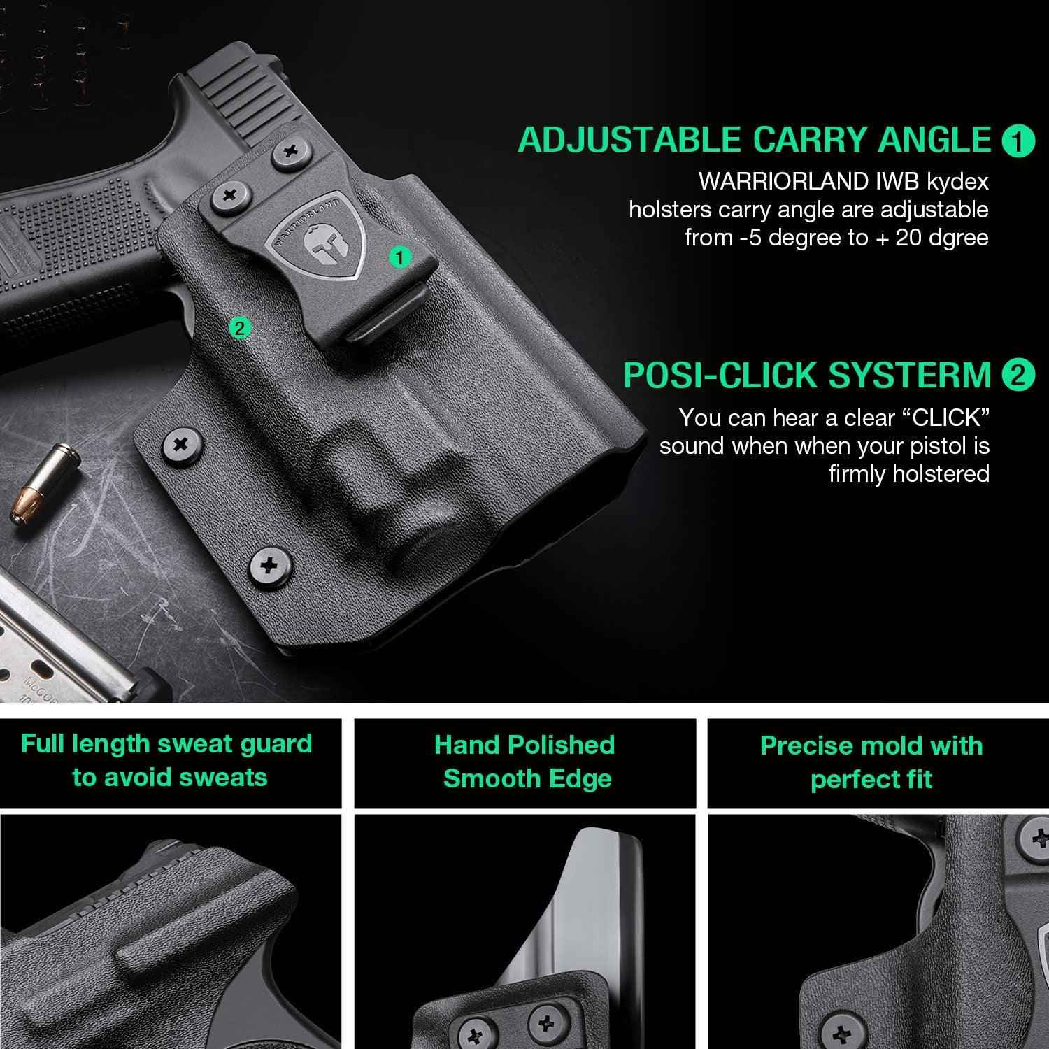 WARRIORLAND IWB Kydex Holster Optic Cut, Fits Glock 17/19 Gen 3-5 & 23/32 Gen 3-4 & 19X 44 45 with TLR-7/TLR-7A/TLR-7X, Inside Waistband Conceal Carry, Adj. Cant & Posi-Click Retention