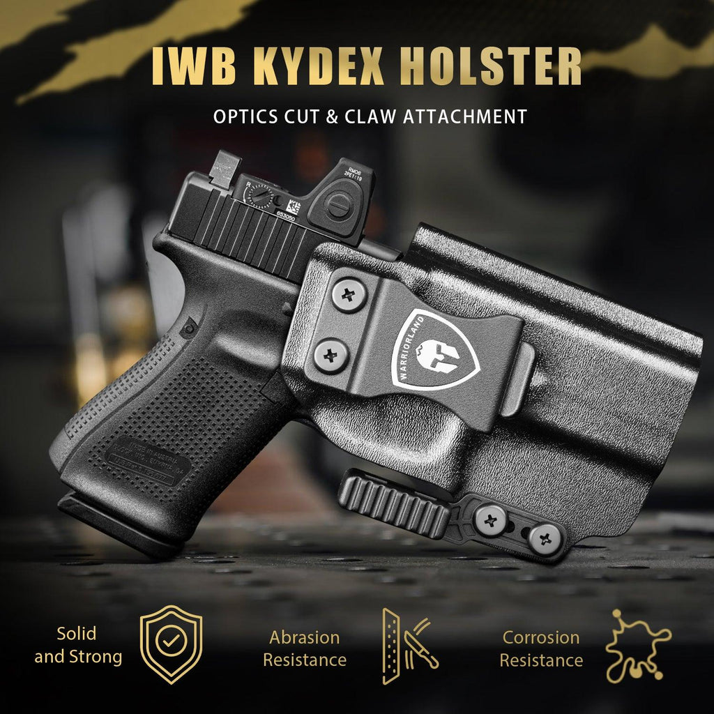 Glock 17 IWB Kydex Holster with Claw Attachment and Optic Cut: Glock 17/19/34 Gen3-5、Glock 17/19 Gen 4-5 MOS、Glock 23/22/31/32 Gen3-4,G19X /G44/45,G45 MOS Adj. Cant & Retention, Right Hand|WARRIORLAND - WARRIORLAND