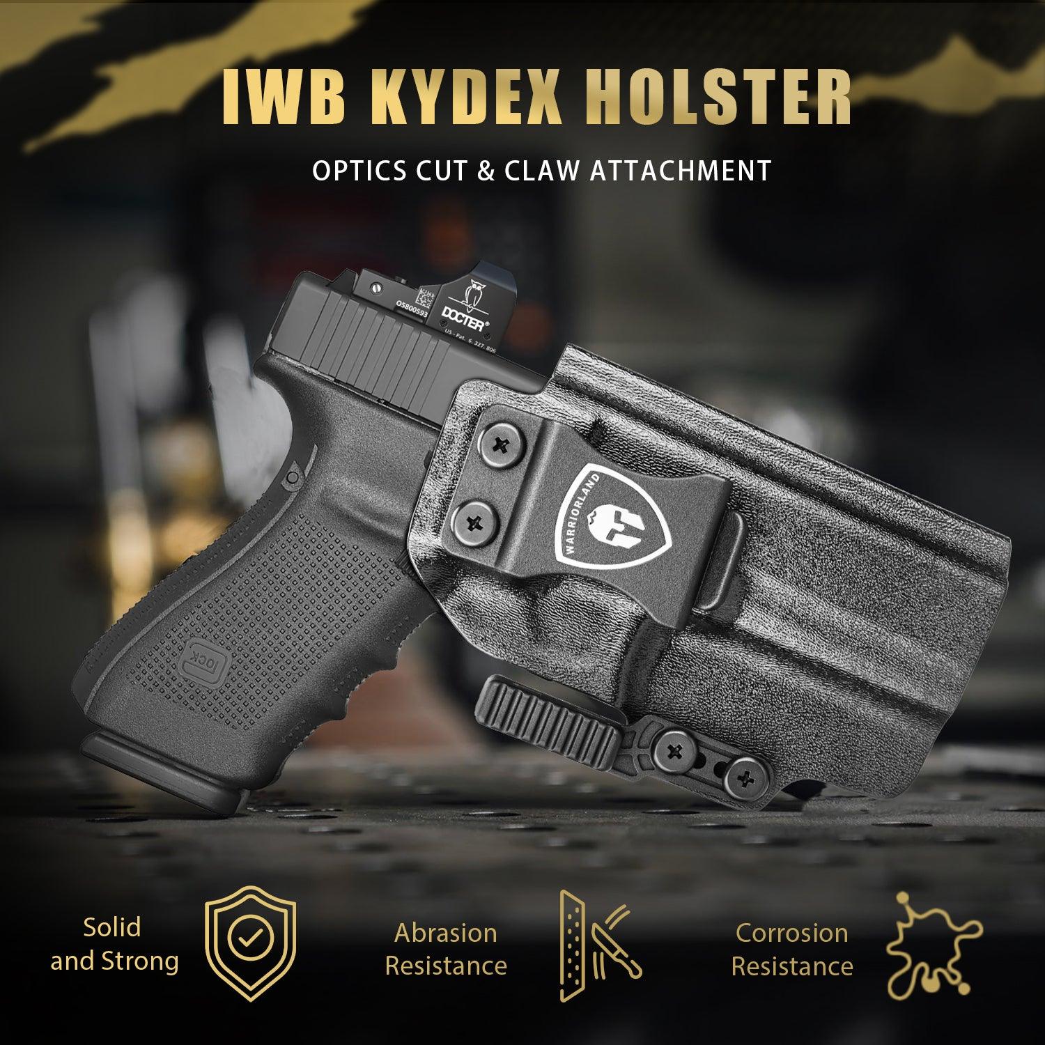 IWB Kydex Holster with Claw Attachment and Optic Cut Fit G20 / G21 (Gen 3 4 5) & G22 Gen 5 Pistol, Inside Waistband Appendix Carry G21 Holster, Adj. Cant & Retention, Right Hand|WARRIORLAND - WARRIORLAND