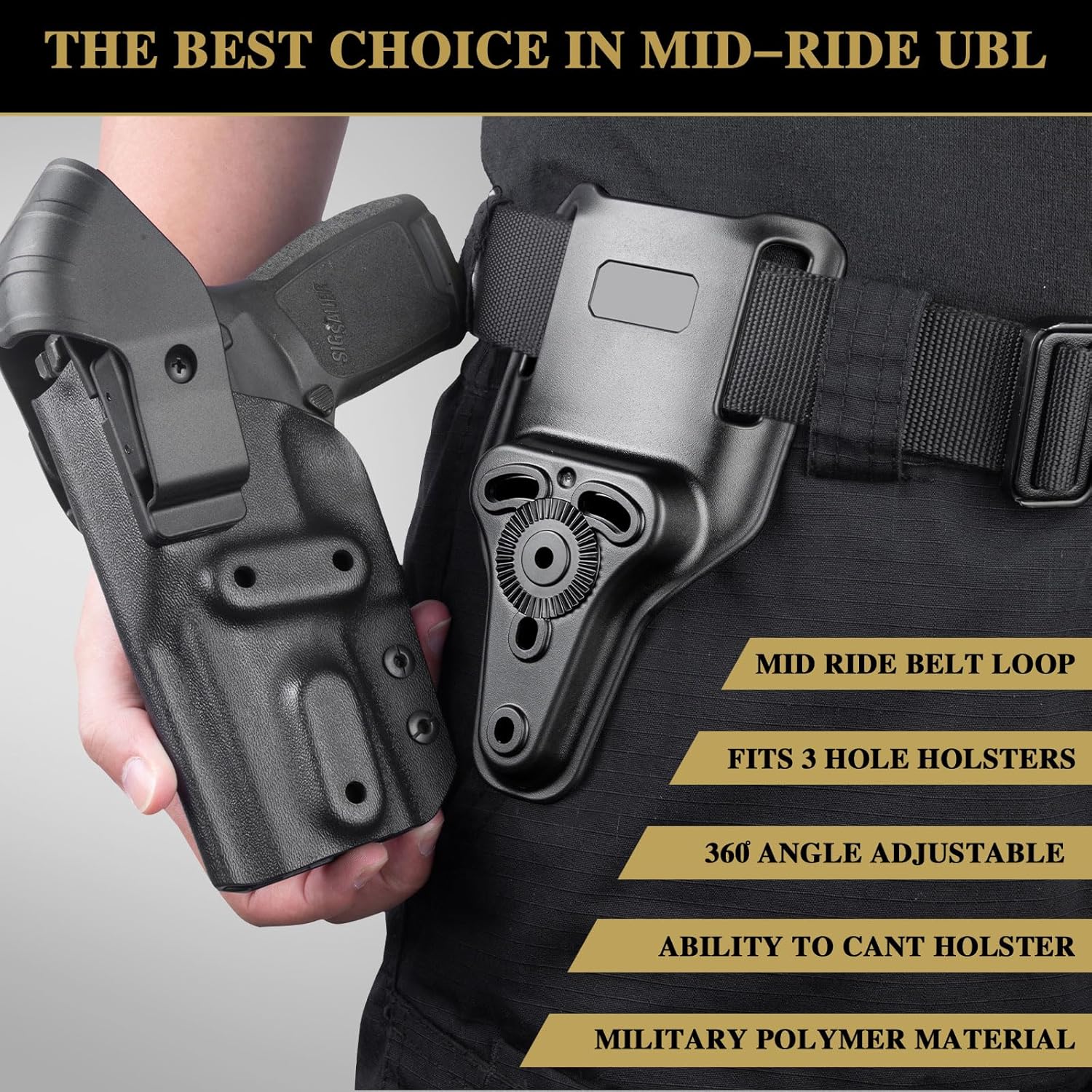 WARRIORLAND Universal Mid-Ride Belt Loop Adapter (CUBL) – 1.75” security Belt Fit, Adjustable 3-Hole Holster & 360° Gearwheel Compatibility - WARRIORLAND