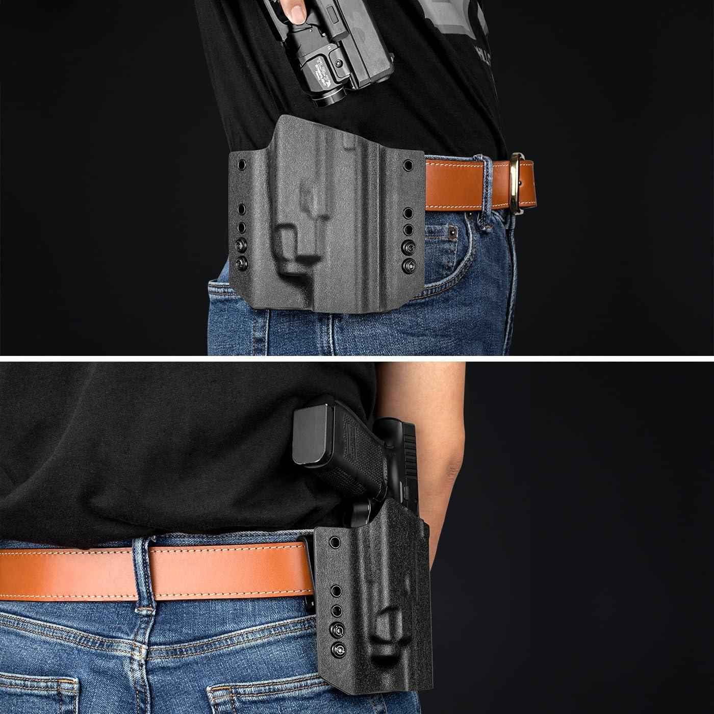 Glock 17/19 TLR7/TLR7A Holster OWB Kydex Holster Optic Cut Fit: Glock 17 G19 G44 G45 GEN 1-5 G23 G32 Gen 3-4 w/TLR-7 TLR-7A, Outside Waistband Carry Holster, Right Hand | Warriorland