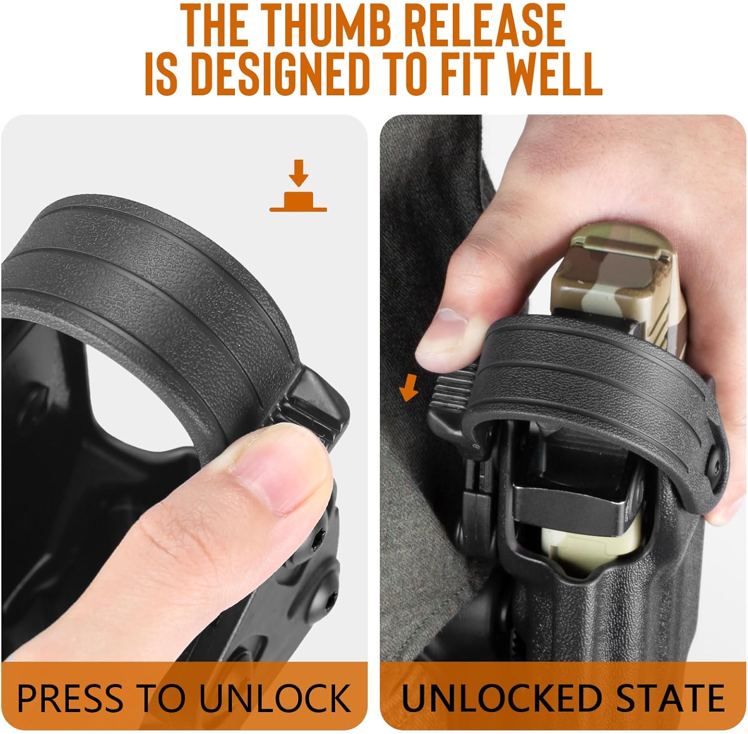 WARRIORLAND Level II Holster Retention Thumb Release Hood Kit - Impact-Resistant Polymer, Right/Left Hand Options, Compatible with Level II Holsters - WARRIORLAND