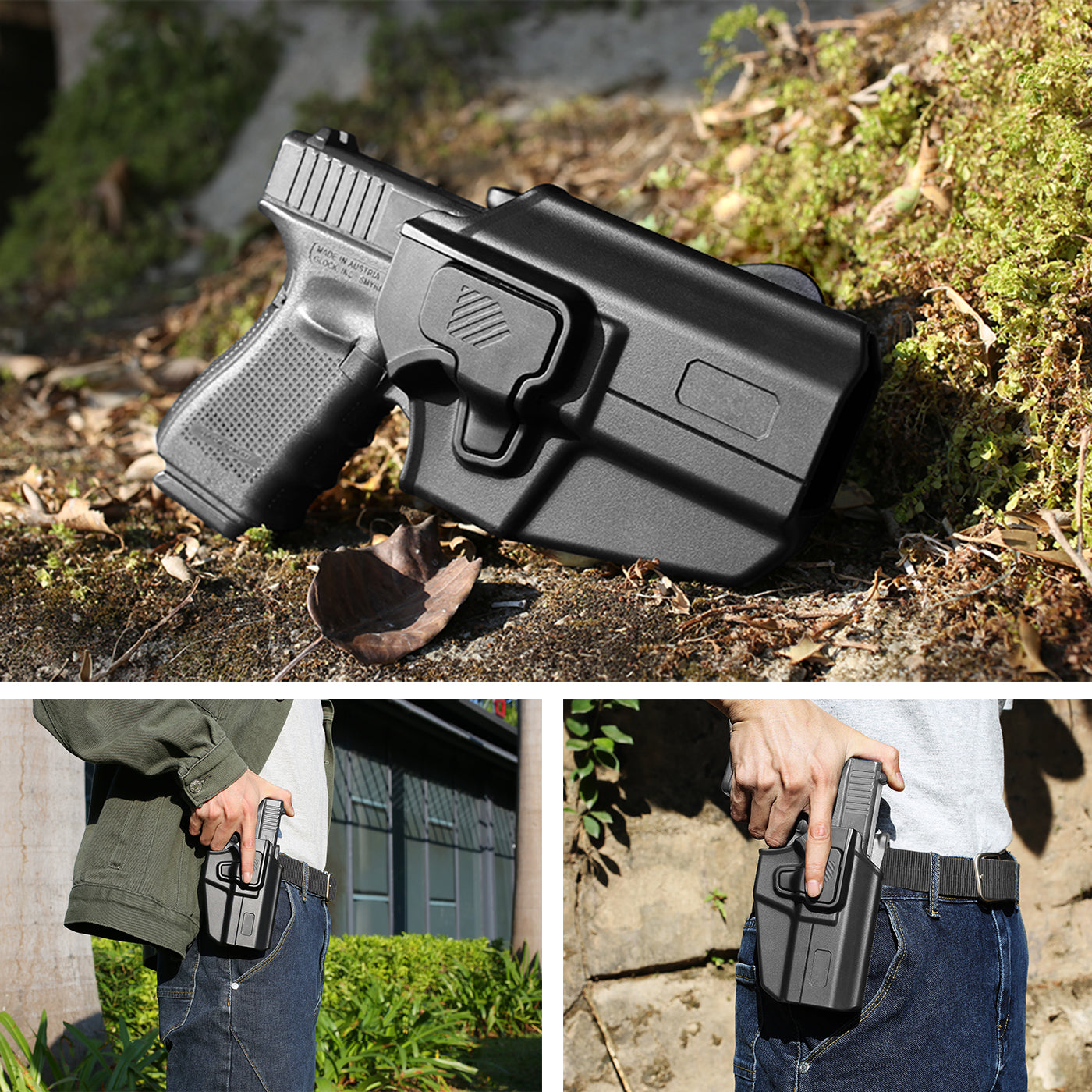 Universal OWB Holster Fit most Gun type Outside Waistband Carry Holster, Adjustable Retention, Index Finger Release,Right Hand - WARRIORLAND