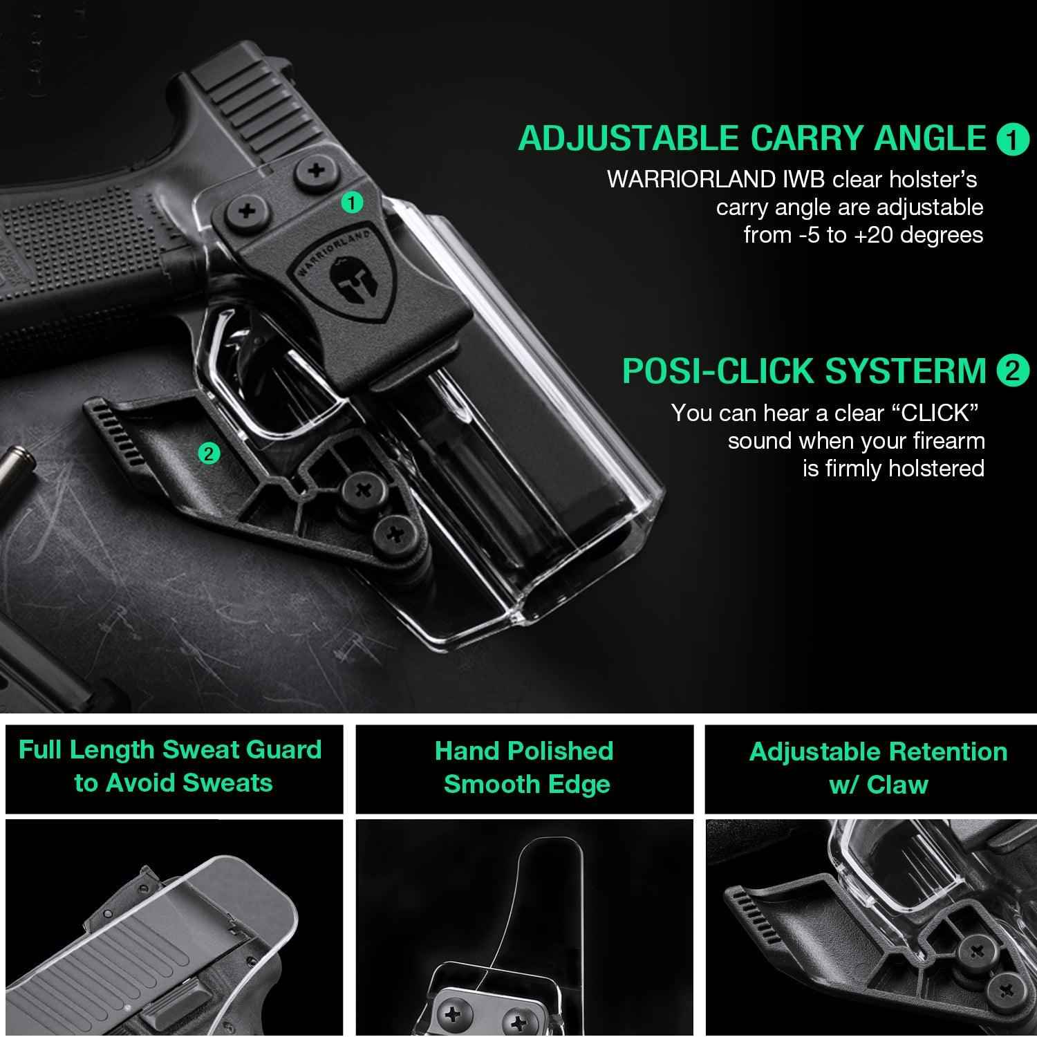 Clear Polymer IWB Holsters with Claw Glock 17 19  23 32 Gen 4 5 19X 44 45 Red Dot Optics Cut Appendix Concealment Carry Trigger Guard | WARRIORLAND