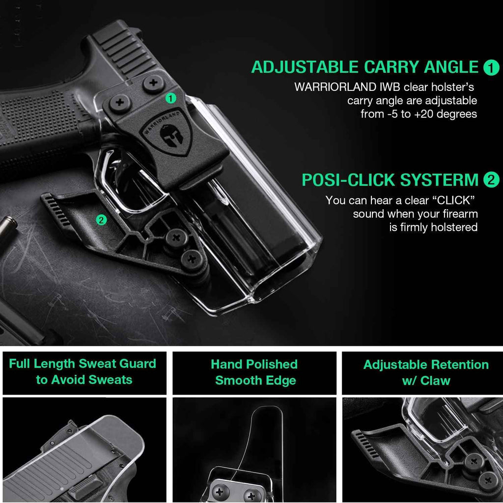 Clear Polymer IWB Holsters with Claw Glock 17 19  23 32 Gen 4 5 19X 44 45 Red Dot Optics Cut Appendix Concealment Carry Trigger Guard | WARRIORLAND
