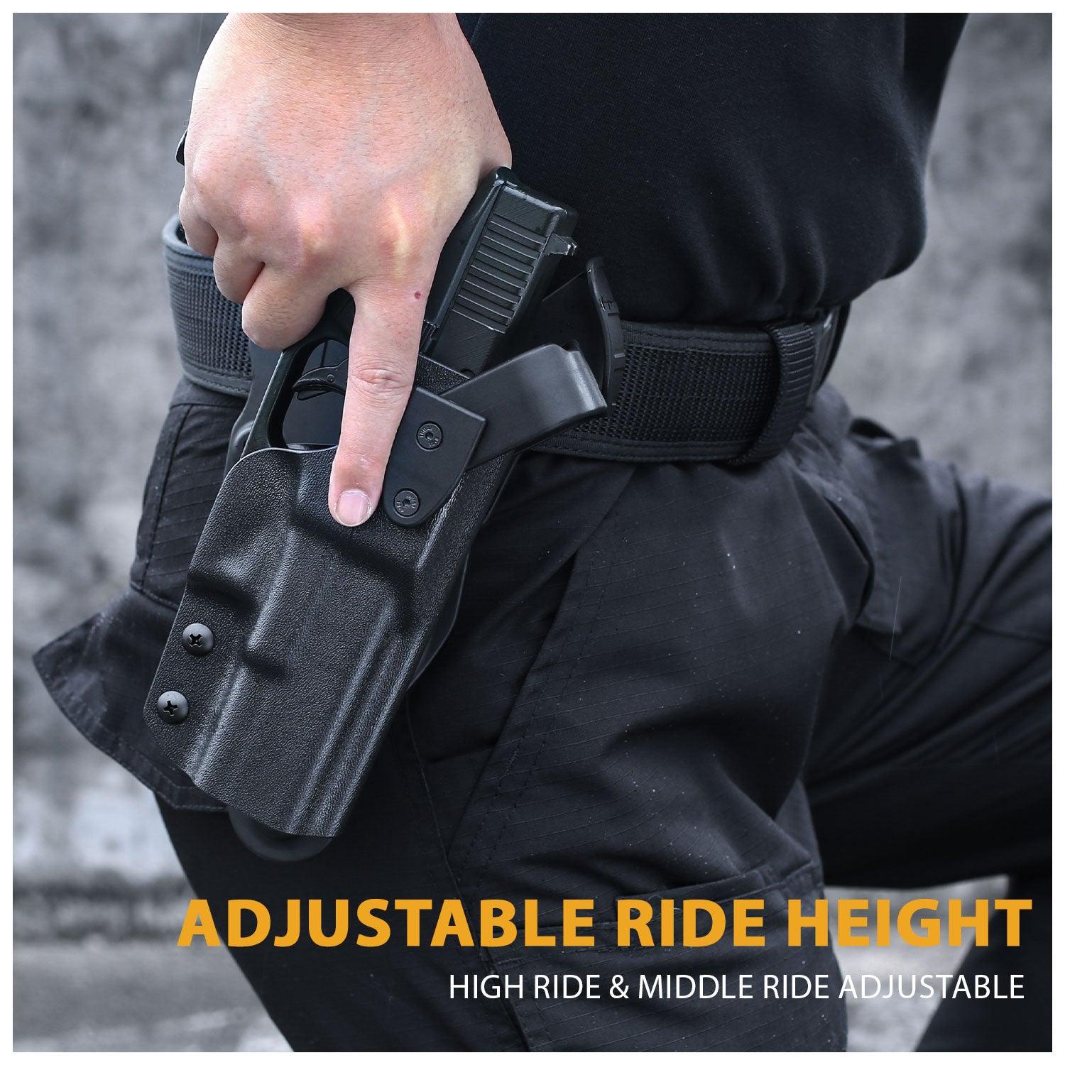 Glock 19  Holster Level II Retention w/Hook Guard & Rotating Hood: Glock 17 Gen3-5 G19 Gen3-5  G19X  G23 Gen3-4  G26 Gen3-5   G32 Gen3-4  G34 Gen3-5   G44  G45, 2.25 , Adj. Retention & Ride Height, Right Hand|WARRIORLAND - WARRIORLAND