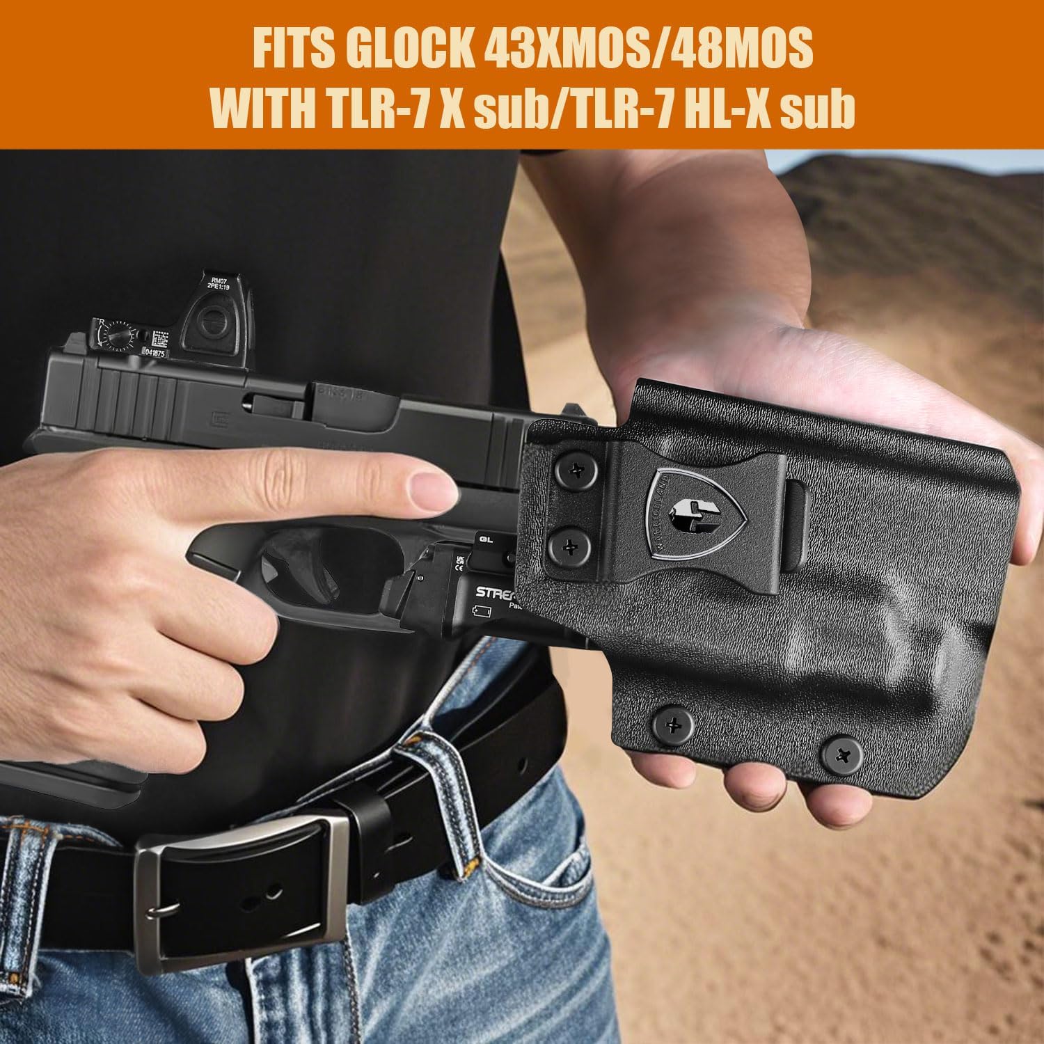 WARRIORLAND IWB Kydex Holster for Glock 43X MOS / 48 MOS with TLR-7X Sub or TLR-7 HL-X Sub – Optic Cut | Full Sweat Guard | Posi-Click Retention | Adj. Cant & Retention, Right Hand - WARRIORLAND