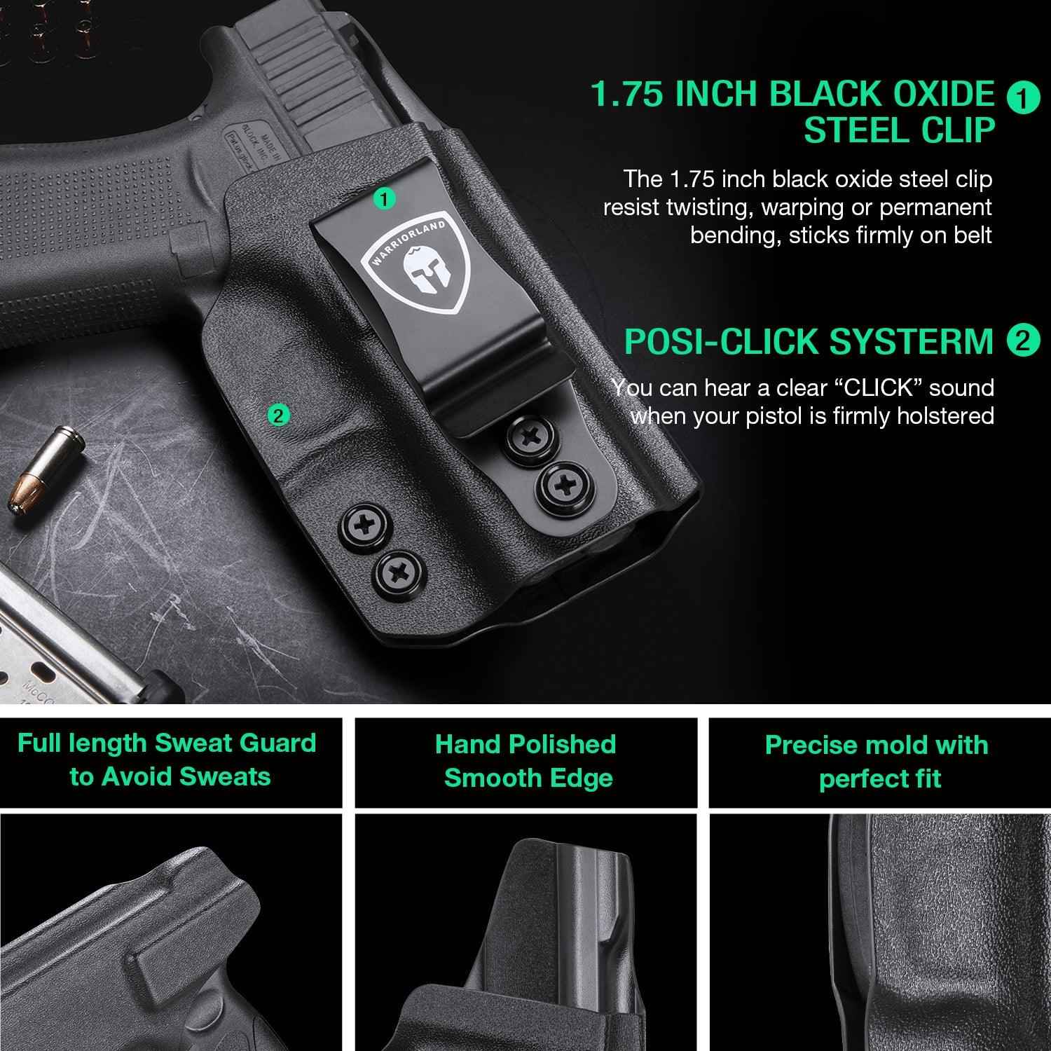 IWB Kydex Glock 43 Holster with Adjustable Ride Height and Metal Belt Clip | WARRIORLAND