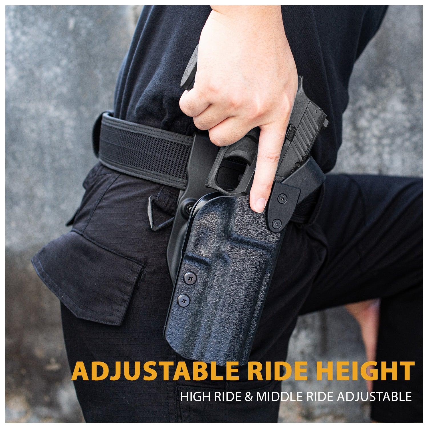 P320  Holster Level II Retention w/Hook Guard & Rotating Hood: Sig Sauer P320 Full Size/Compact/ P320 M17/P320 M18/P320 X Carry/P320 XFM/P320 AXG Combat/P320 X Five, Outside Waistband Holster Sig P320, Adj. Retention & Ride Height, Right|WARRIORLAND - WARRIORLAND