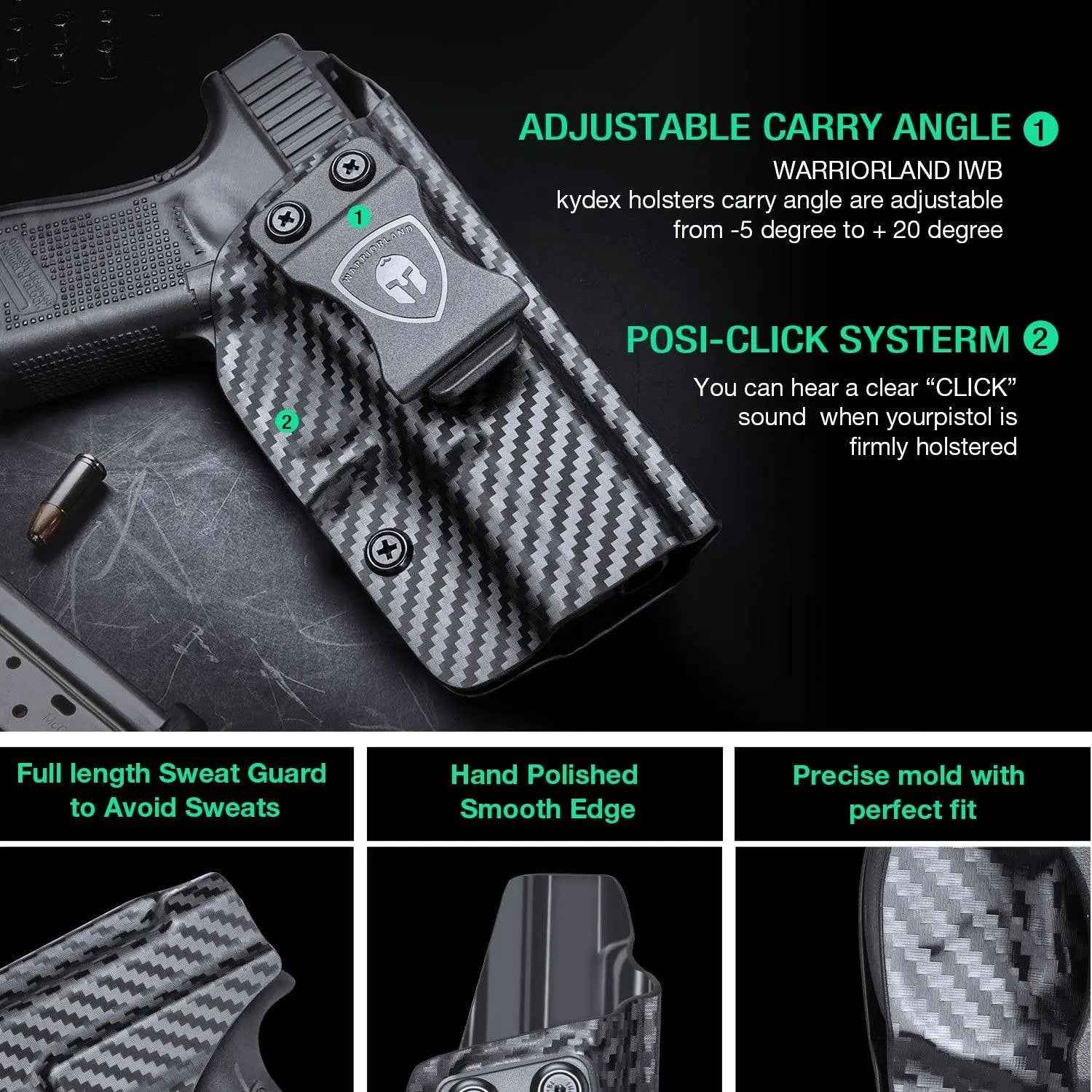 Glock Inside Waistband Holster for Gen 4 5 19X 44 45 - WARRIORLAND Carbon Fiber Kydex IWB Holster