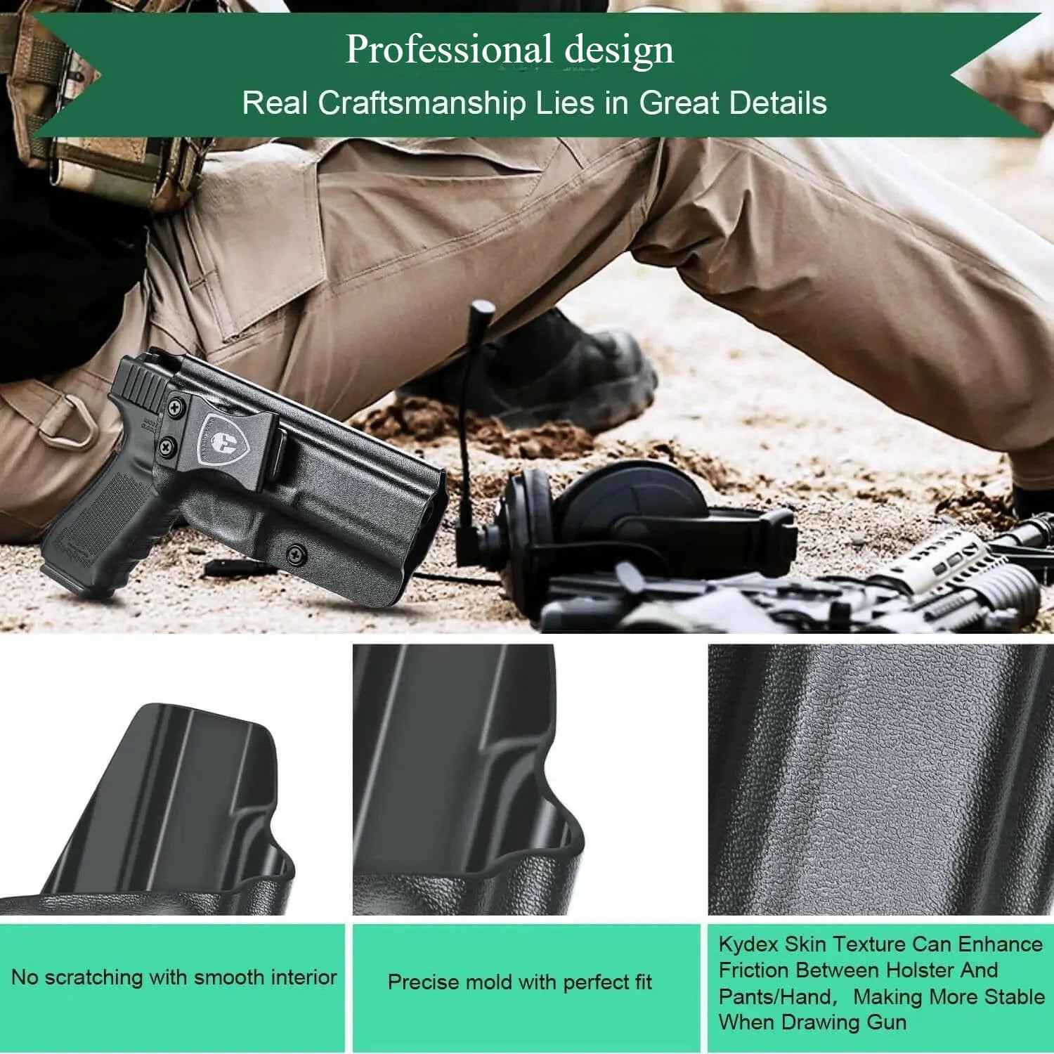 Kydex IWB Holster Glock 17 19 23 26 Right/Left Handed - WARRIORLAND Premium Concealed Carry Solution