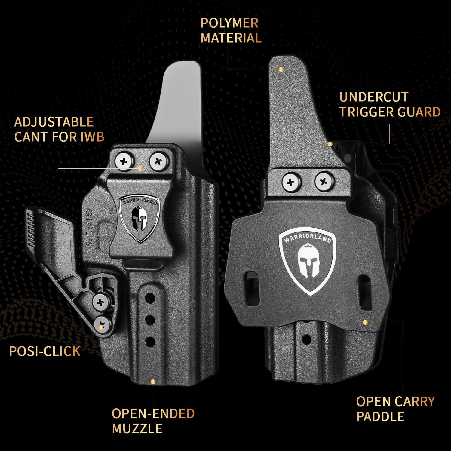 WARRIORLAND IWB & OWB Convertible Holster Optic Cut: Compatible with Glock 17/19/26/34 Gen3-5  G17/G19 Gen4 MOS  G17/G19/G26/G34 Gen5 MOS  19X  G23 Gen3-4  G32 Gen3-4  G44  G45  G45 MOS  Holster, with Claw,Adj Ride Height, Right Hand - WARRIORLAND