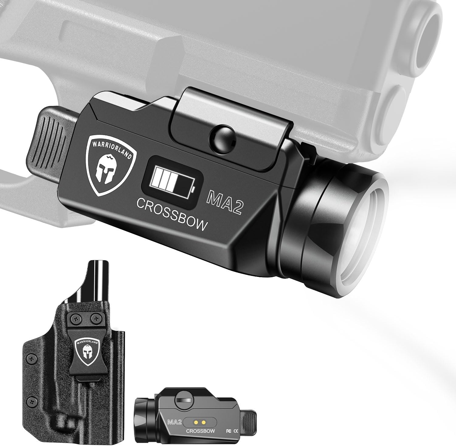WARRIORLAND Universal Tactical Light Fit Glock 17/19 KYDEX Holster Combo, 800 Lumens Light, Magnetic USB Charging Universal Weapon Light-Screen Displays Battery Status, Crossbow MA2 w/ G19 Holster - WARRIORLAND