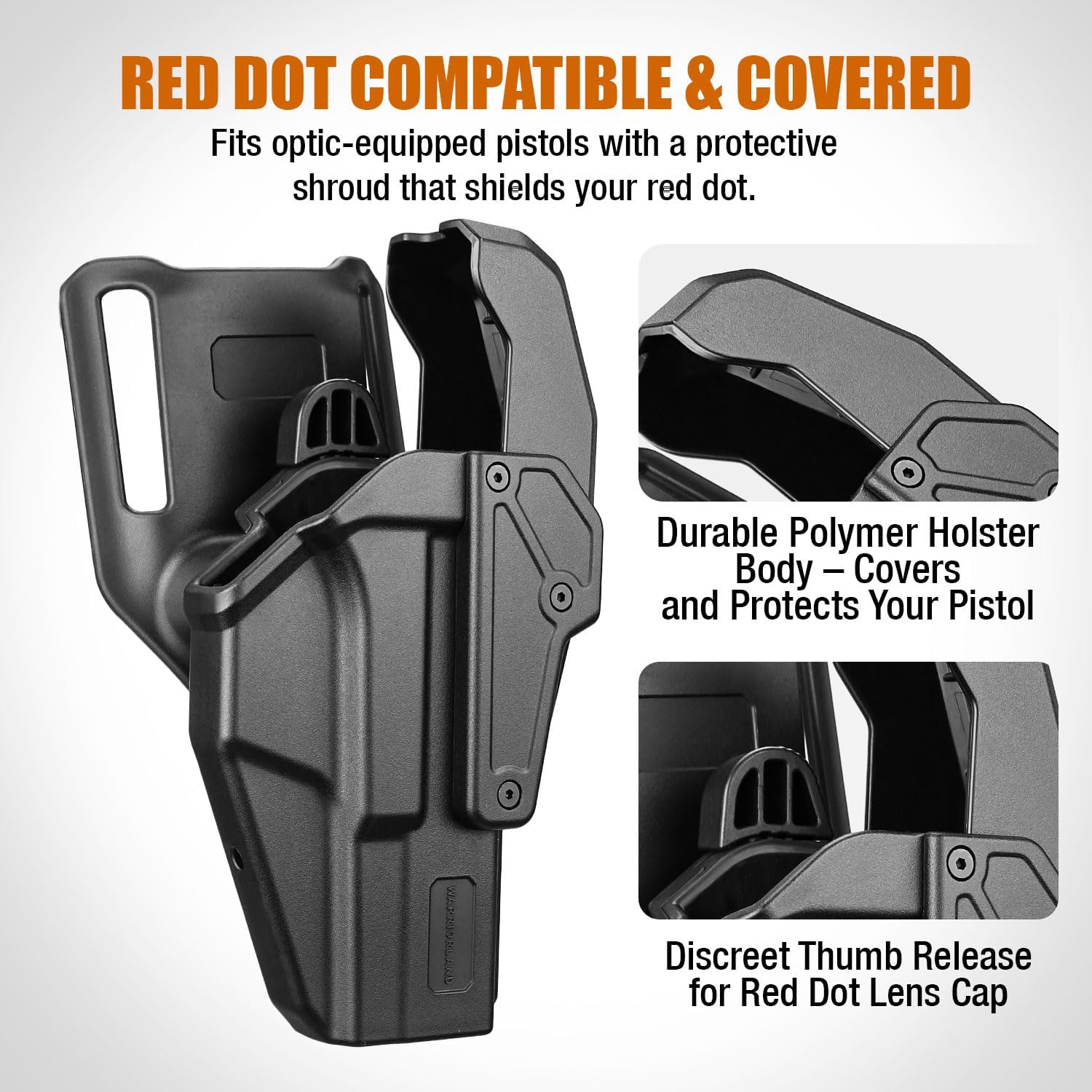 WARRIORLAND Level 2 Duty Holster for Glock 17/19 /22/23 Gen 3-5 & G31/32 Gen3-4 & 19X/44/45/47/49 & MOS Version, Optic Cut with RDS Cover, Thumb Release, Fits 2.0