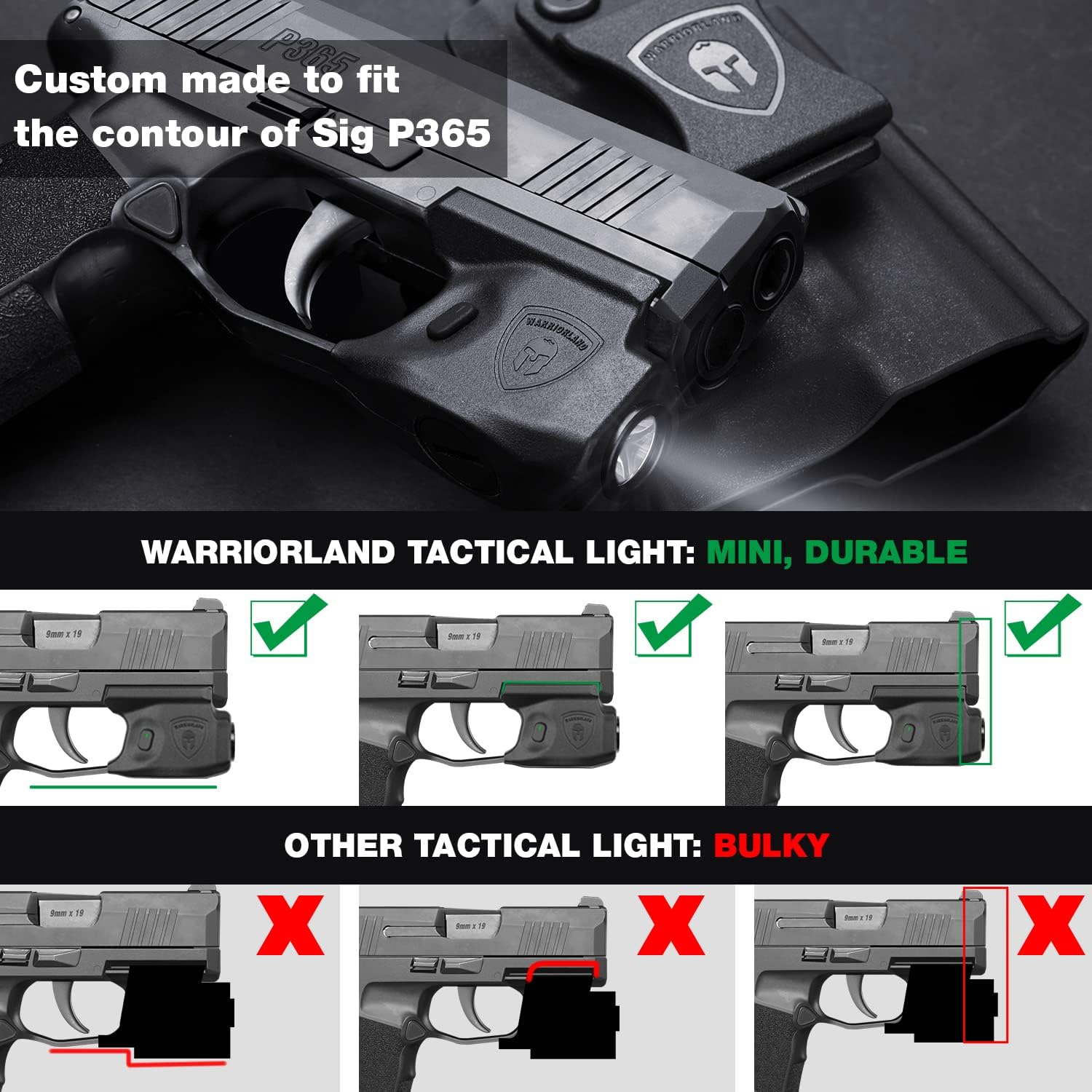 WARRIORLAND Mini Gun Light Compatible with Sig Sauer P365 / P365X / P365 XL Pistol, 150 Lumens Sig P365 Handgun Light, Rail Mount LED Tactical Flashlight P365 SL-1 - WARRIORLAND