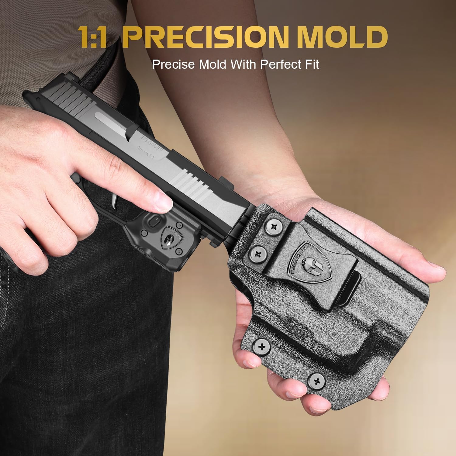 WARRIORLAND Pistol Light Laser & Holster Fit for Sig P365-XMACRO, Compact 150-Lumen Trigger Mounted Tactical Weapon Light with GreenLaser White LED Flashlight & IWB Holster, Power Indicator - WARRIORLAND