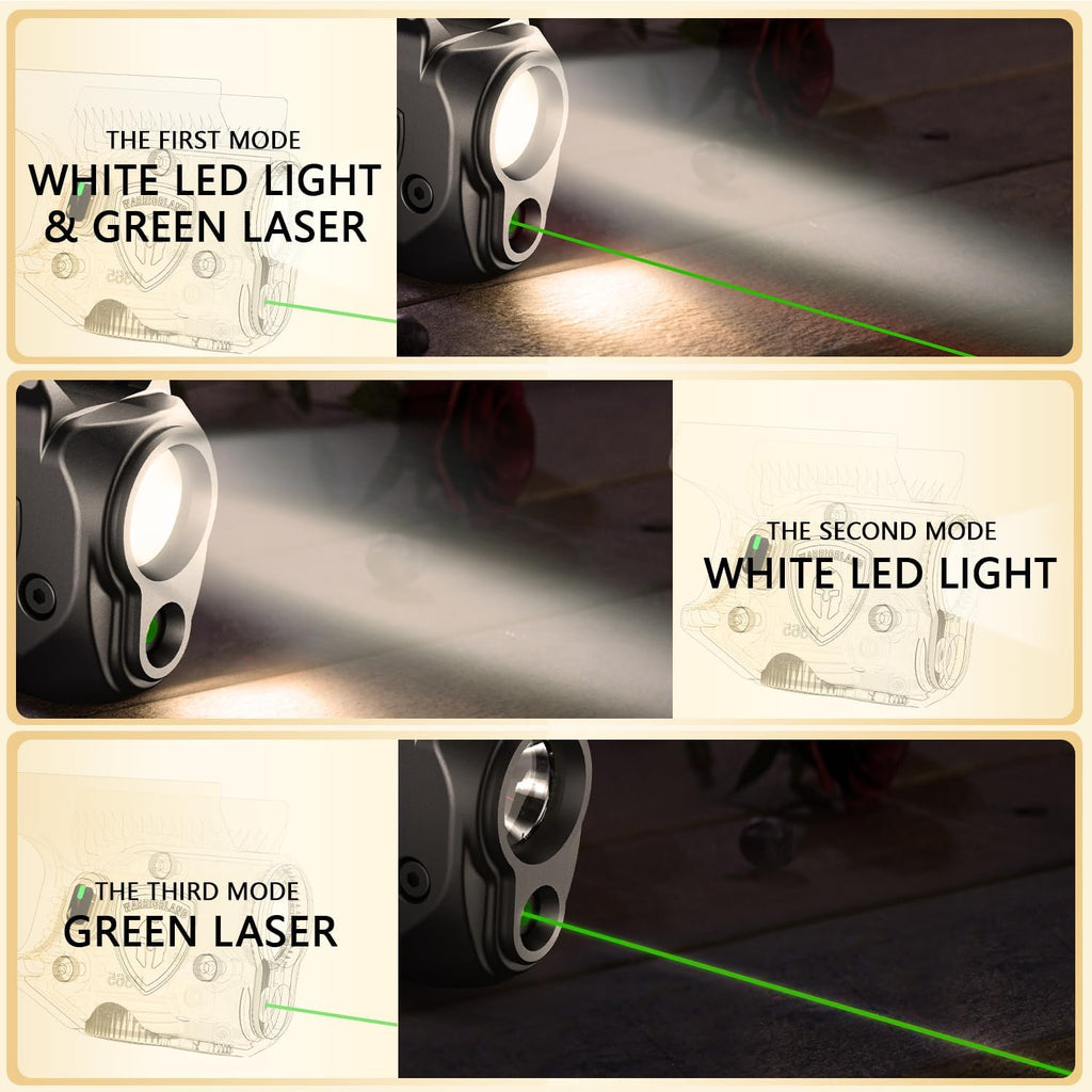 WARRIORLAND Pistol Light Laser & Holster Fit for Springfield Hellcat 3″ MICRO-COMPACT, Compact 150-Lumen Trigger Mounted Tactical Weapon Light with Green Laser White LED & IWB Holster, Power Indicator - WARRIORLAND