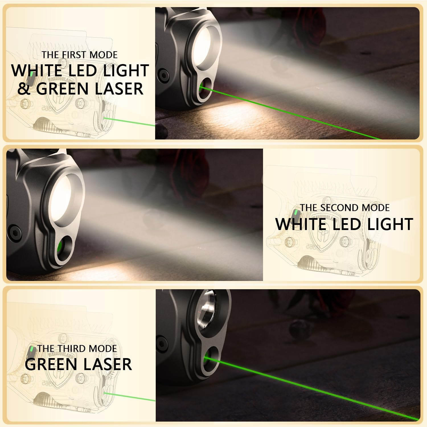 WARRIORLAND Pistol Light Laser & Holster Fit for Springfield Hellcat 3″ MICRO-COMPACT, Compact 150-Lumen Trigger Mounted Tactical Weapon Light with Green Laser White LED & IWB Holster, Power Indicator - WARRIORLAND