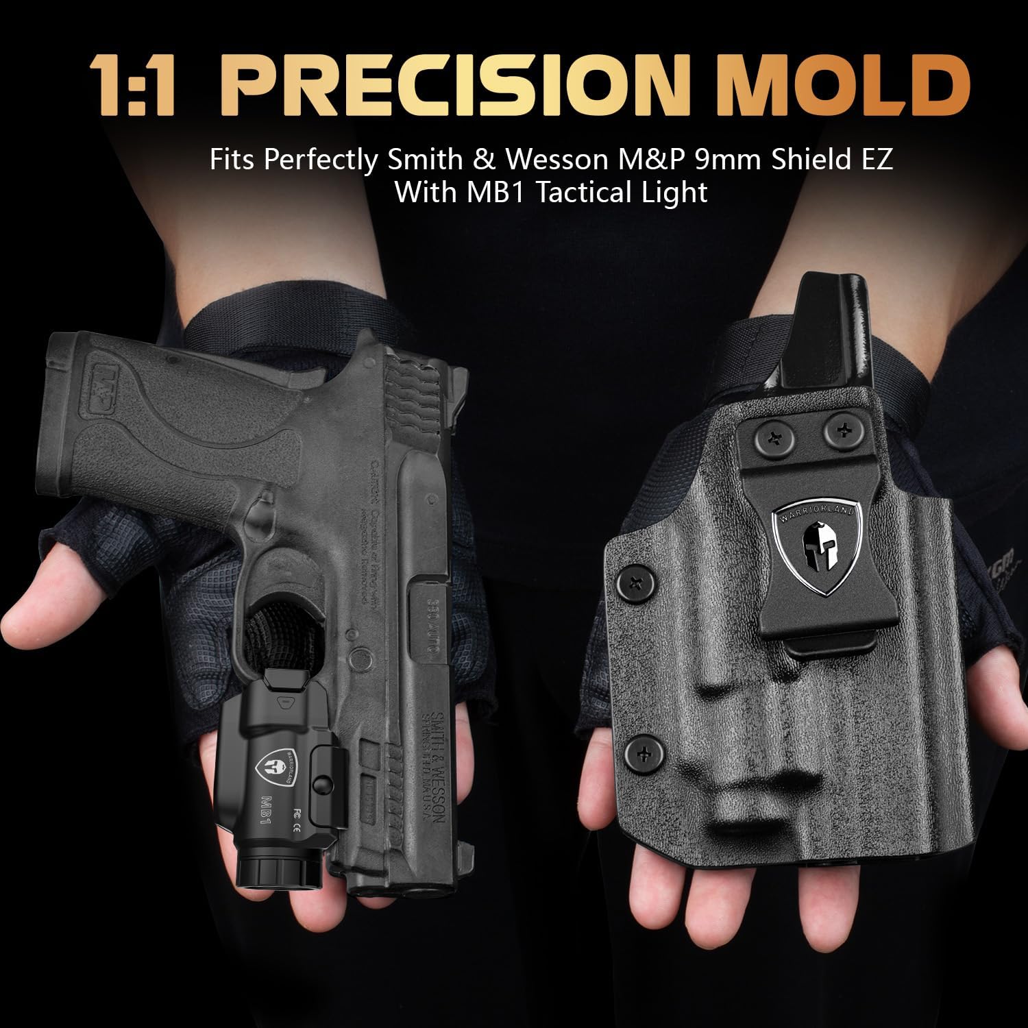 WARRIORLAND MB1 500 Lumens Portable Universal Rail Mounted Weapon Light - Red Laser & White LED Combo with M&P 9mm Shield EZ Kydex Holster-Three Operation Modes & Power Indicator MB1w/MPS9EZ Holster - WARRIORLAND