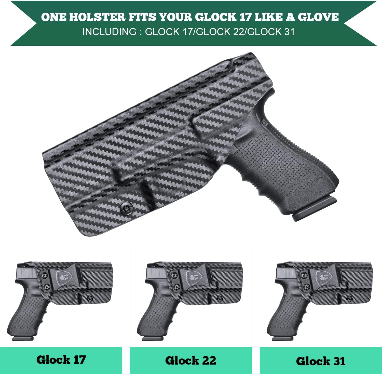 WARRIORLAND Compatible with Glock 17/22/31 Holster, IWB Kydex Holster Fit G17 Gen 1-5/G22 Gen 3-4/G31 Gen 3-5 - Not Fit G22 Gen 5, Inside Waistband Concealed Carry, Adj. Cant & 'Posi-Click' Retention - WARRIORLAND