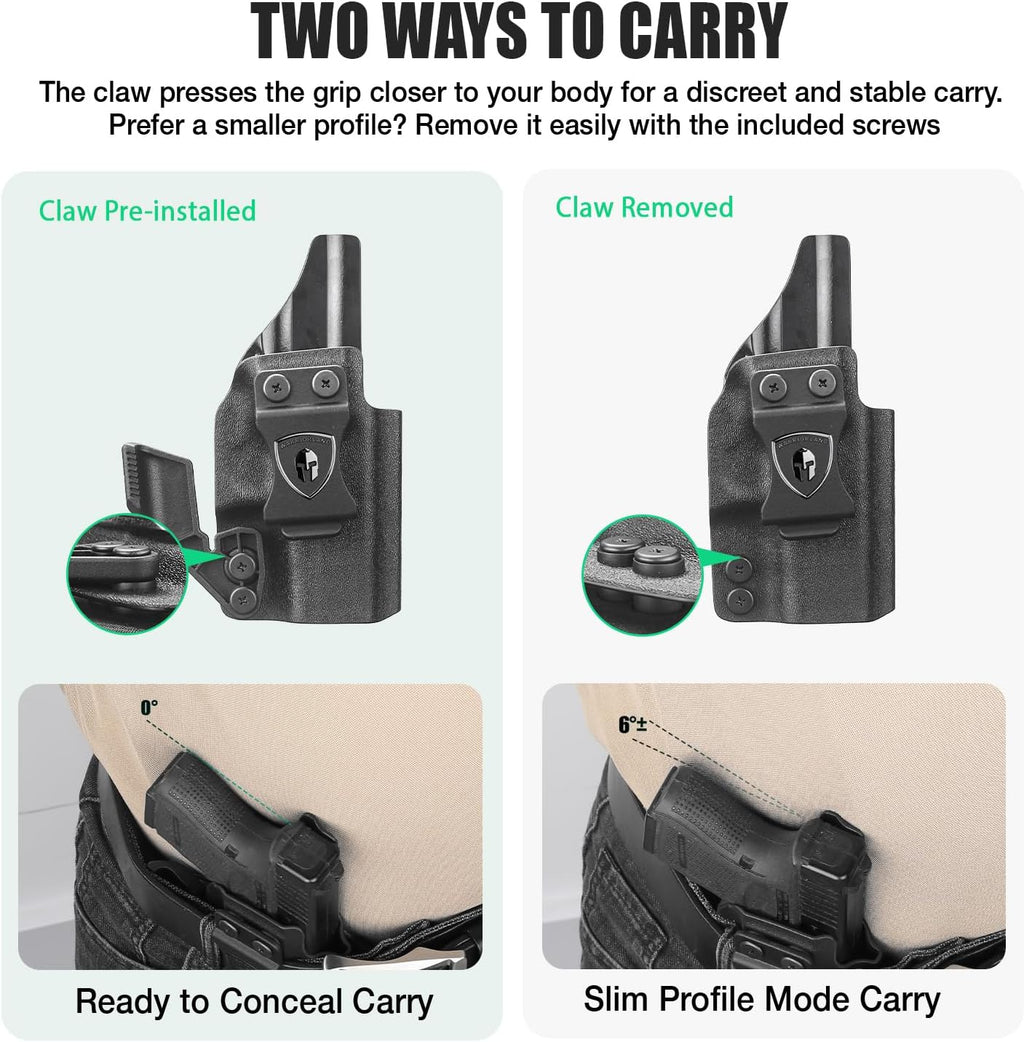 Glock 26  / 𝟮𝟳 / 𝟯𝟯 (𝗠𝗢𝗦)  IWB Kydex Holster - WARRIORLAND Optic Cut + Claw, Right-Hand Concealed Carry - WARRIORLAND