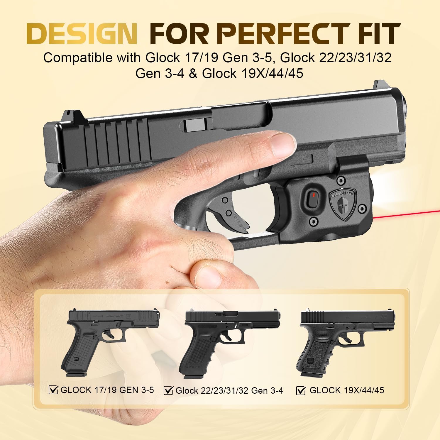 WARRIORLAND Pistol Light Laser Combo Fits Glock 17/19 Gen 3-5, Glock 22/23/31/32 Gen 3-4 & Glock 19X/44/45, Compact 150-Lumen Tactical Weapon Light with Red Laser & White LED Flashlight, SLL-104 - WARRIORLAND