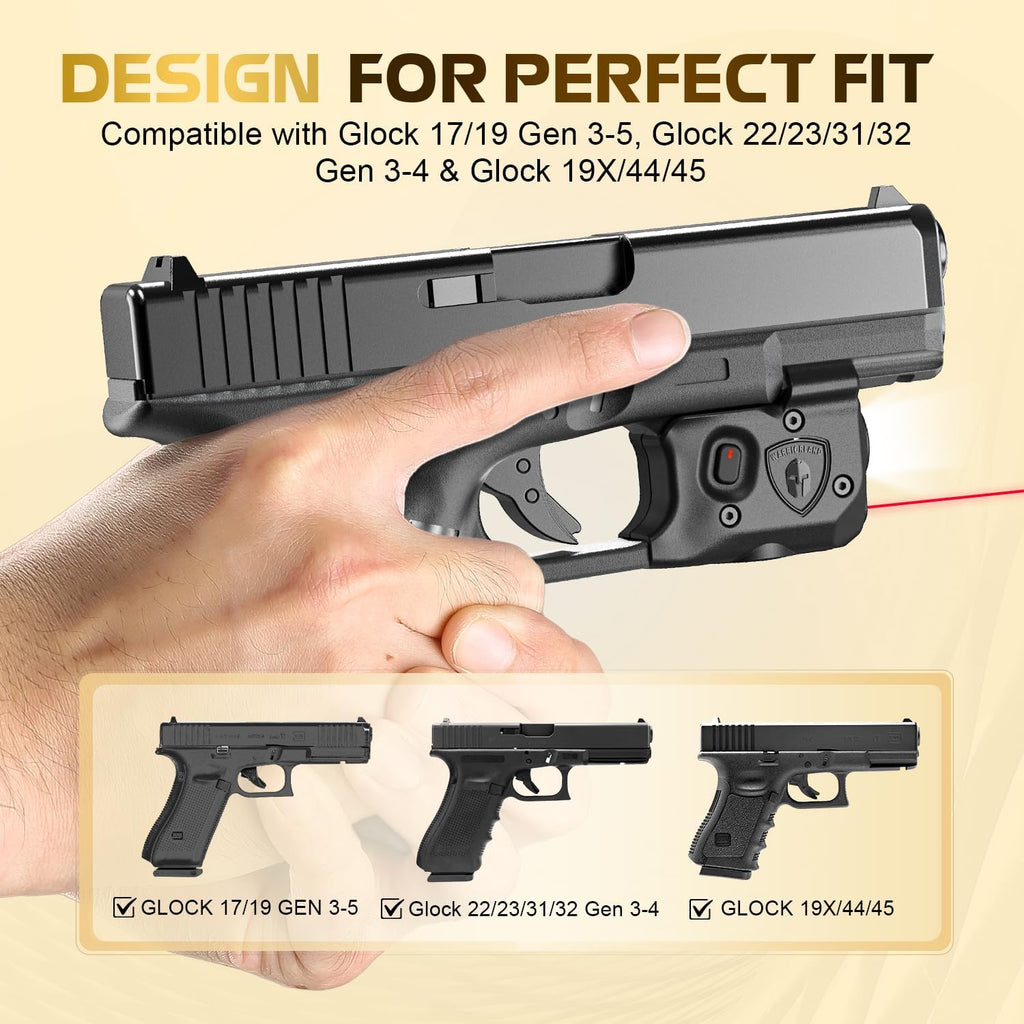 WARRIORLAND Pistol Light Laser & Holster Fit for Glock 17/19 Gen 3-5, Glock 22/23/31/32 Gen 3-4 & Glock 19X/44/45, Compact 150-Lumen Trigger Tactical Light with Red Laser White LED & IWB Holster - WARRIORLAND