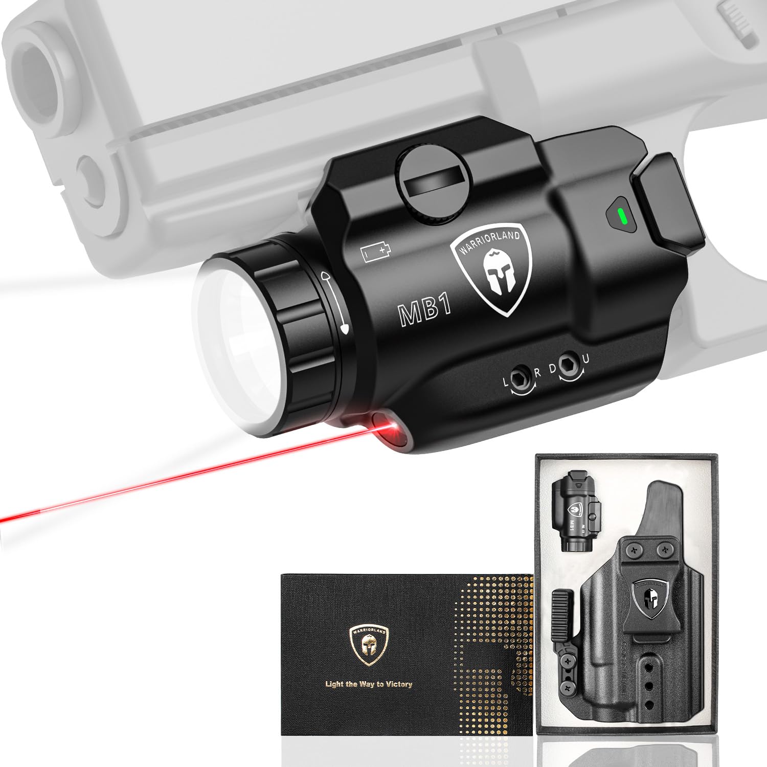 WARRIORLAND MB1 500 Lumens Portable Universal Rail Mounted Weapon Light - Red Laser & White LED Combo with Taurus G2C/G3C Claw Holster - Three Operation Modes & Power Indicator MB1w/G2C - WARRIORLAND