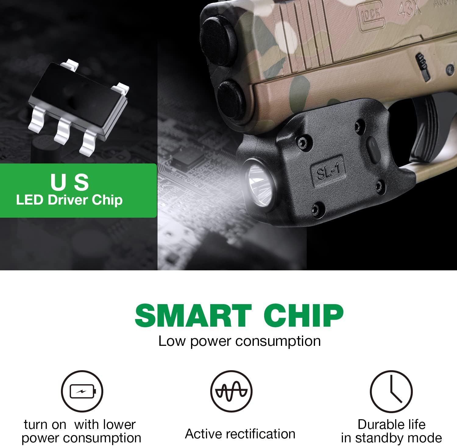 WARRIORLAND Mini Gun Light Compatible with Glock 42 / G43 / G43X (Not Fit G43X MOS) / G48(Not Fit G48 MOS), 150 Lumens G42/43/43X/48 Handgun Light, LED Tactical Light G42/43/48 SL-1 - WARRIORLAND