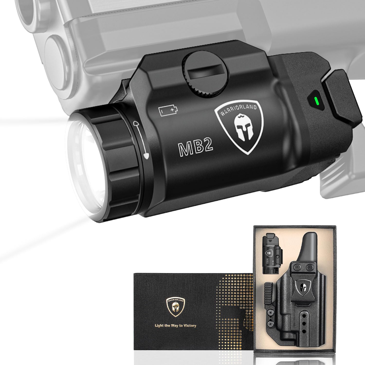 WARRIORLAND 500 Lumen White LED Tactical Light with Glock 17/19 Polymer Claw Holster Combo-Compact Rail Mounted Weapon Light,with Battery Included (MB2/Glock 17/19) - WARRIORLAND