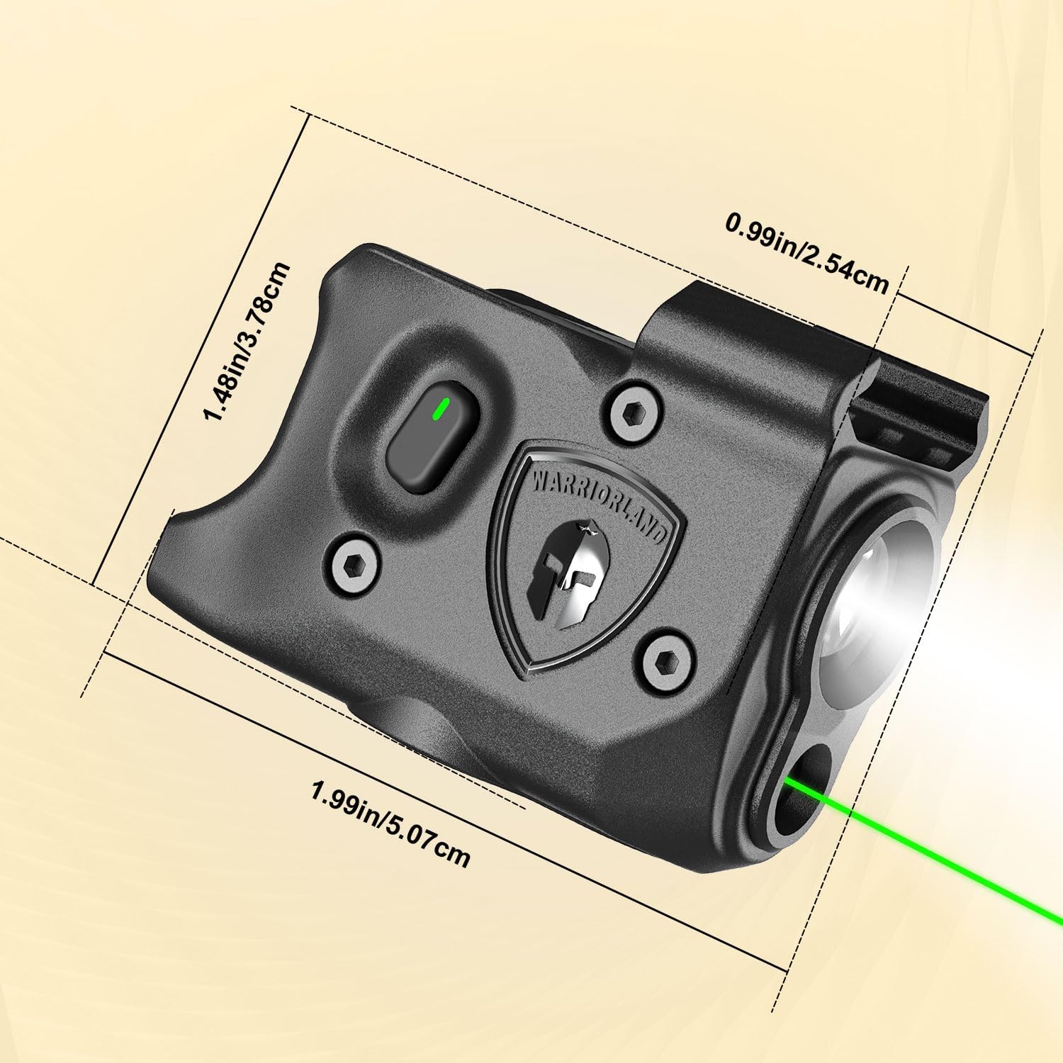 WARRIORLAND Pistol Light Laser Combo Fits Glock 17/19 Gen 3-5, Glock 22/23/31/32 Gen 3-4 & Glock 19X/44/45, Compact 150-Lumen Tactical Weapon Light with Green Laser & White LED Flashlight, SLL-104G - WARRIORLAND