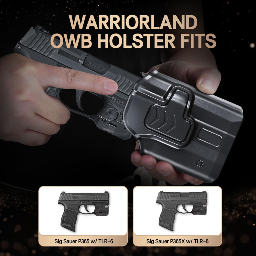 WARRIORLAND P365 TLR-6 OWB Holster Index Finger Release Fit Sig Sauer P365 Nitron Micro-Compact/P365 SAS with Streamlight TLR-6/TLR-6HL/TLR-6HL, 360 Degree Adj. Belt Clip Fit 1.5-2.25 Inch Belt, Right Hand - WARRIORLAND
