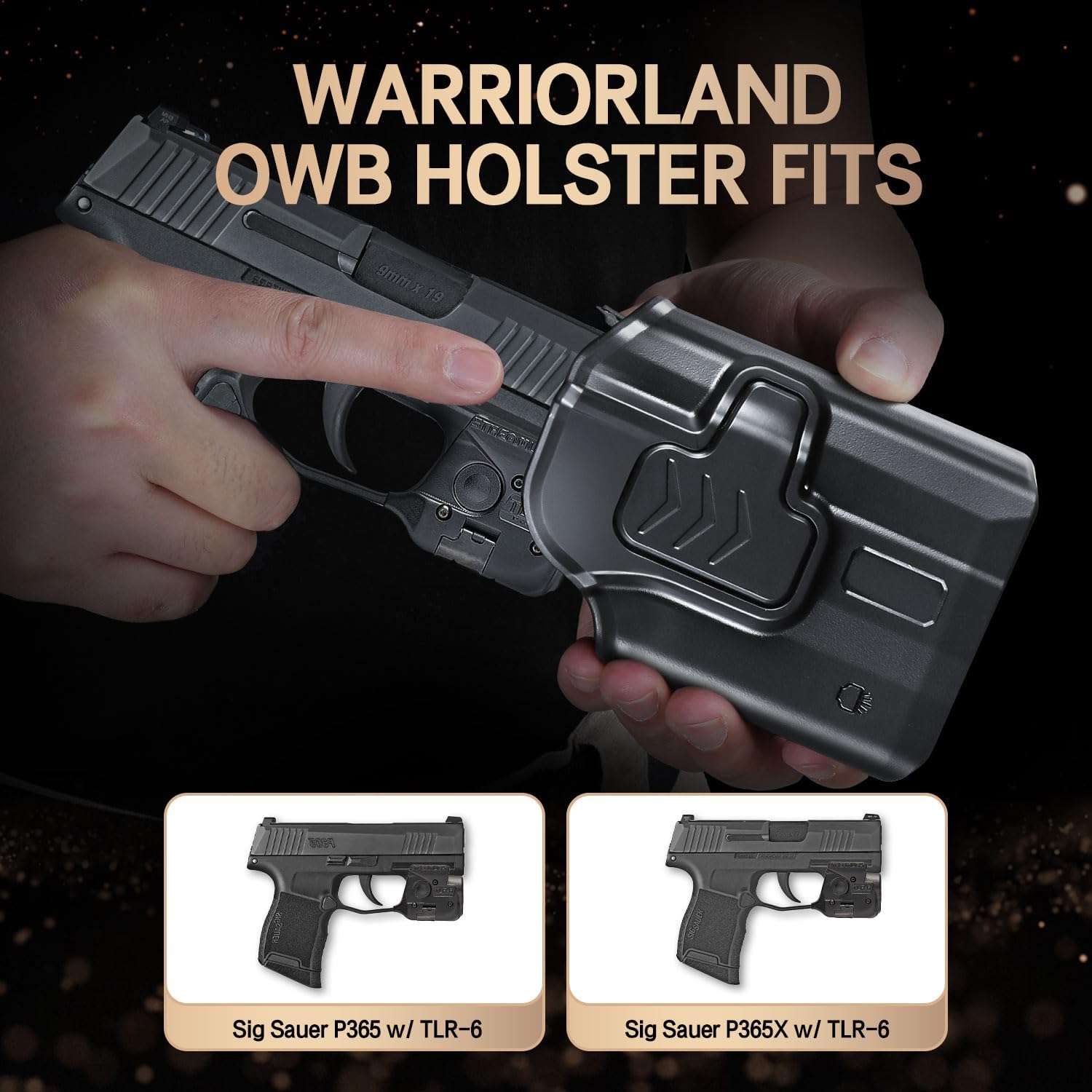 WARRIORLAND P365 TLR-6 OWB Holster Index Finger Release Fit Sig Sauer P365 Nitron Micro-Compact/P365 SAS with Streamlight TLR-6/TLR-6HL/TLR-6HL, 360 Degree Adj. Belt Clip Fit 1.5-2.25 Inch Belt, Right Hand - WARRIORLAND