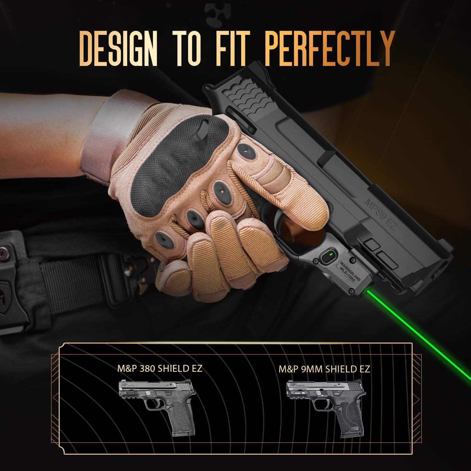 WARRIORLAND Green Laser Sight Fit Smith&Wesson M&P 9mm Shield EZ & M&P 380 Shield EZ, First Green Beam Sight with Power Indicator, S&W M&P Shield 9mm EZ Laser with Ambidextrous On/Off Switch, WLS-159G - WARRIORLAND