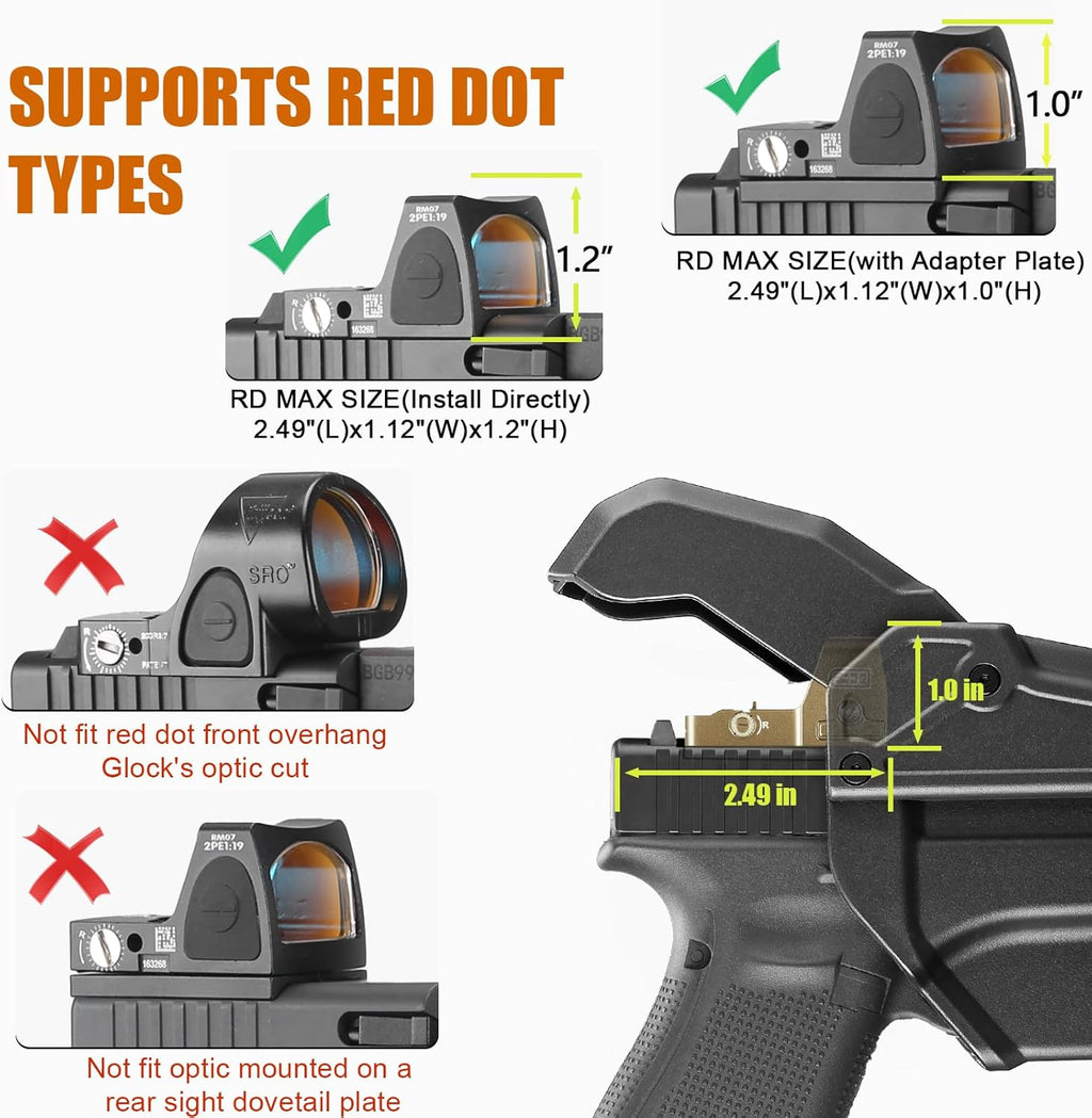 WARRIORLAND Level 2 Duty Holster for Glock 17/19 /22/23 Gen 3-5 & G31/32 Gen3-4 & 19X/44/45/47/49 & MOS Version, Optic Cut with RDS Cover, Thumb Release, Fits 2.0" Belt, Open-Muzzle Gun Holster - WARRIORLAND