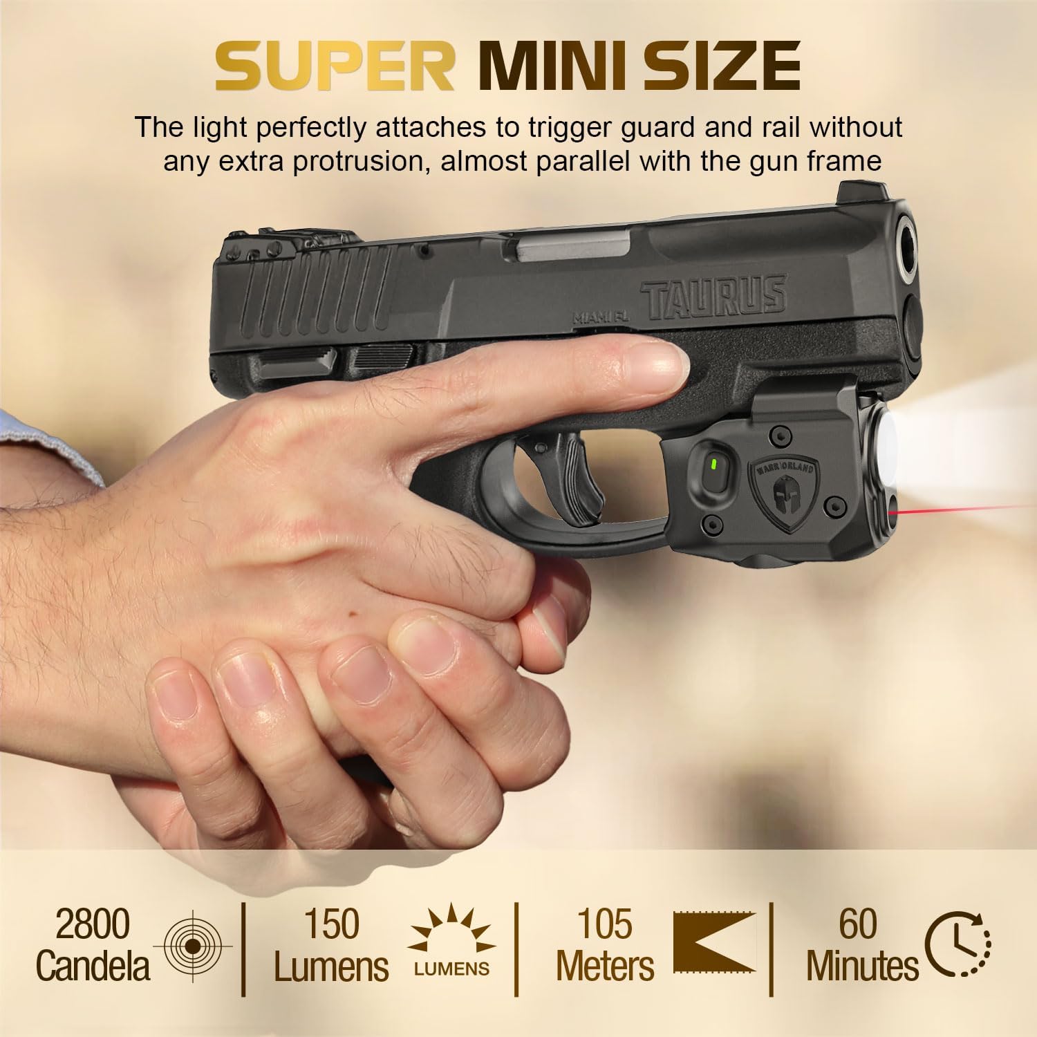 WARRIORLAND Pistol Light Laser Combo Fits Taurus G2C /G3C /Millennium PT111 G2 / PT140 G2/Taurus G3, Compact 150-Lumen Trigger & Rail Mounted Tactical Weapon Light with Red Laser & White LED Flashlight, SLL-101 - WARRIORLAND
