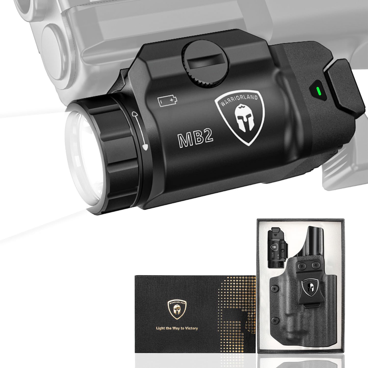 WARRIORLAND MB2 Pistol Light and Custom Kydex Holster, Fit for S&W M&P 9 M2.0 Compact 4.0'' Barrel, 500-Lumen Universal Rail Mounted Tactical Weapon Light with White LED Flashlight, Power Indicator - WARRIORLAND