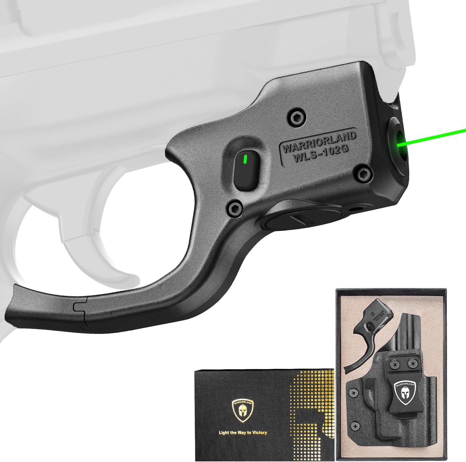 WARRIORLAND Green Laser Sight Fit S&W M&P Shield 9mm/.40 with Kydex Holster, First Green Beam Sight with Power Indicator, M&P Sheld .40 Laser with IWB Holster Right Hand, WLS-102G w/MP Shield Holster - WARRIORLAND