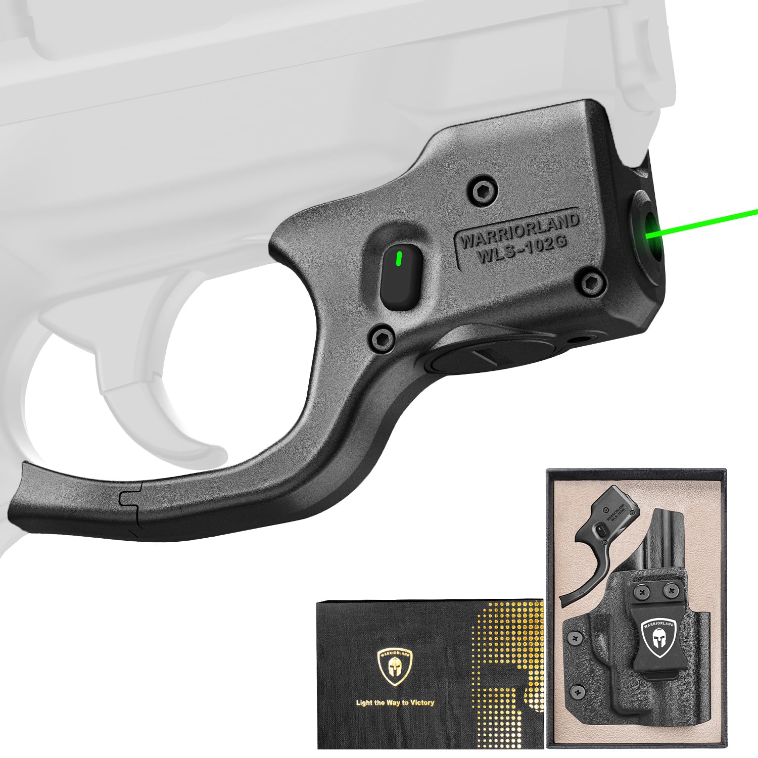 WARRIORLAND Green Laser Sight Fit S&W M&P Shield 9mm/.40 with Kydex Holster, First Green Beam Sight with Power Indicator, M&P Sheld .40 Laser with IWB Holster Right Hand, WLS-102G w/MP Shield Holster - WARRIORLAND