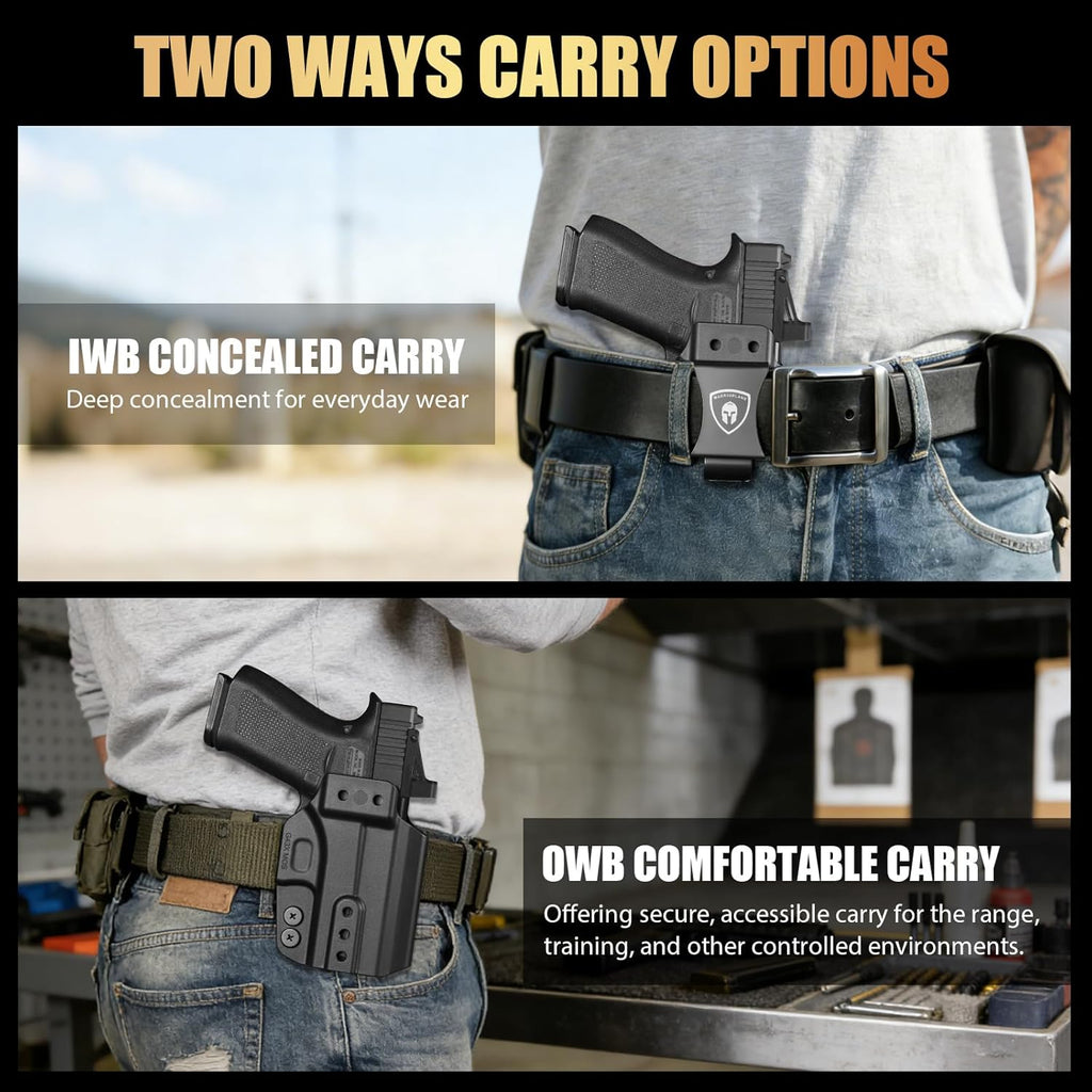 Glock 43 / 43X / 43X MOS IWB & OWB Holster - Optics Ready, Adj. Retention/Cant/Height, Removable Claw + Paddle, No Light/Laser, Right Hand - WARRIORLAND
