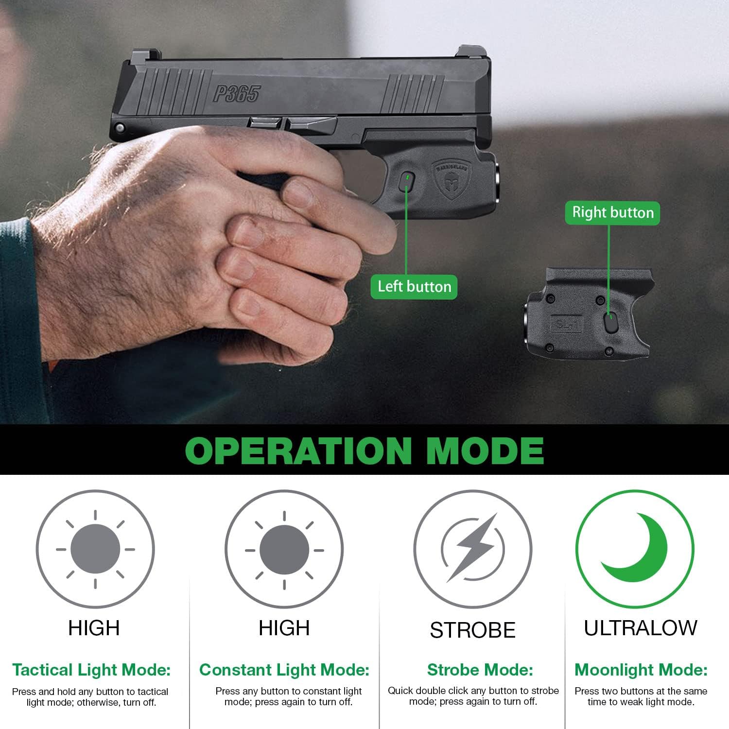 WARRIORLAND Mini Gun Light Compatible with Sig Sauer P365 / P365X / P365 XL Pistol, 150 Lumens Sig P365 Handgun Light, Rail Mount LED Tactical Flashlight P365 SL-1 - WARRIORLAND