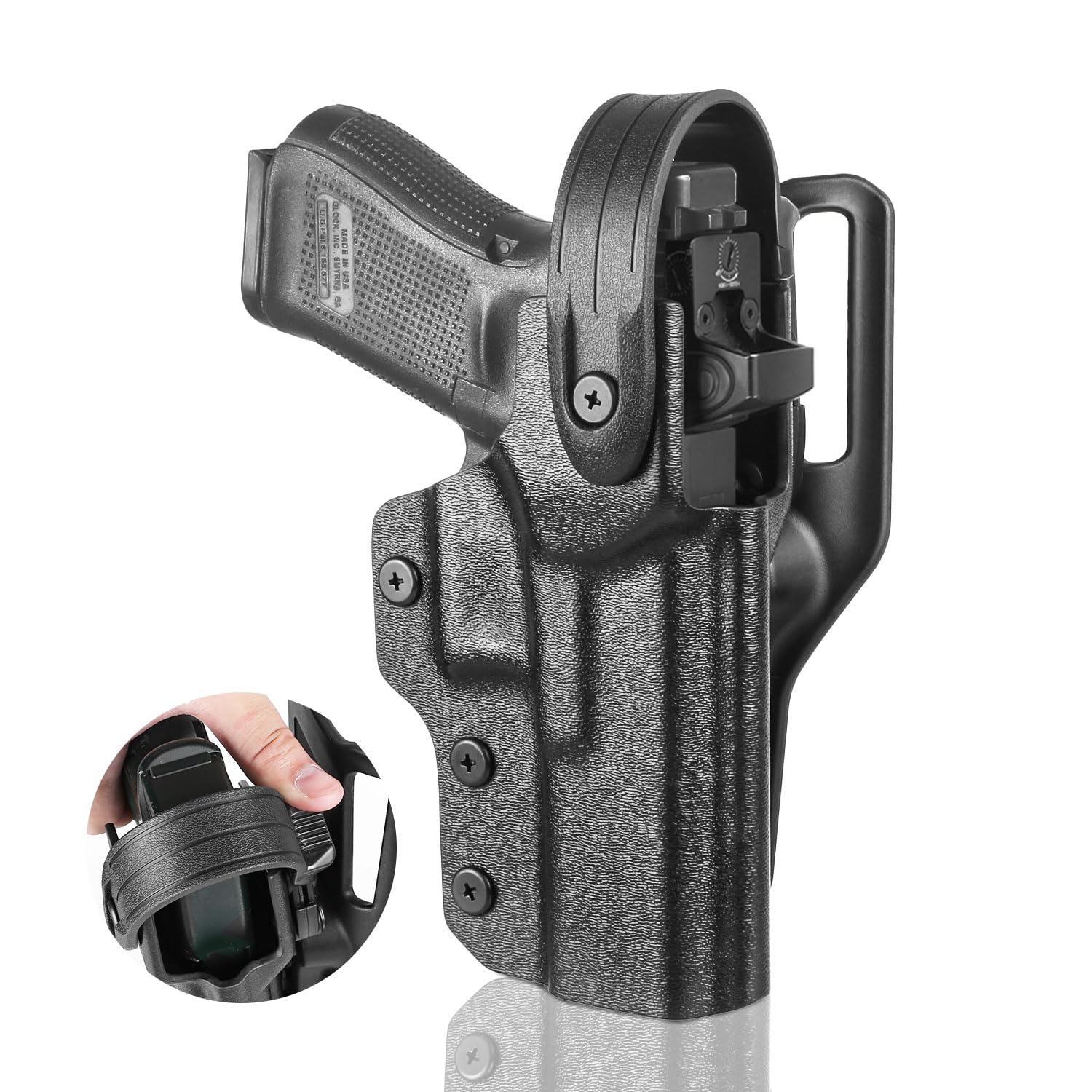 WARRIORLAND Level 2  Kydex Holster Compatible with Glock G17/G19/G34 Gen3-5  G17/G19 Gen4-5 MOS  G19X  G22/23/31/32 Gen3-4 G19X  G34 Gen5 MOS  G44  G45  G45 MOS, Adjustable Loop Fits Belt Width 1.5