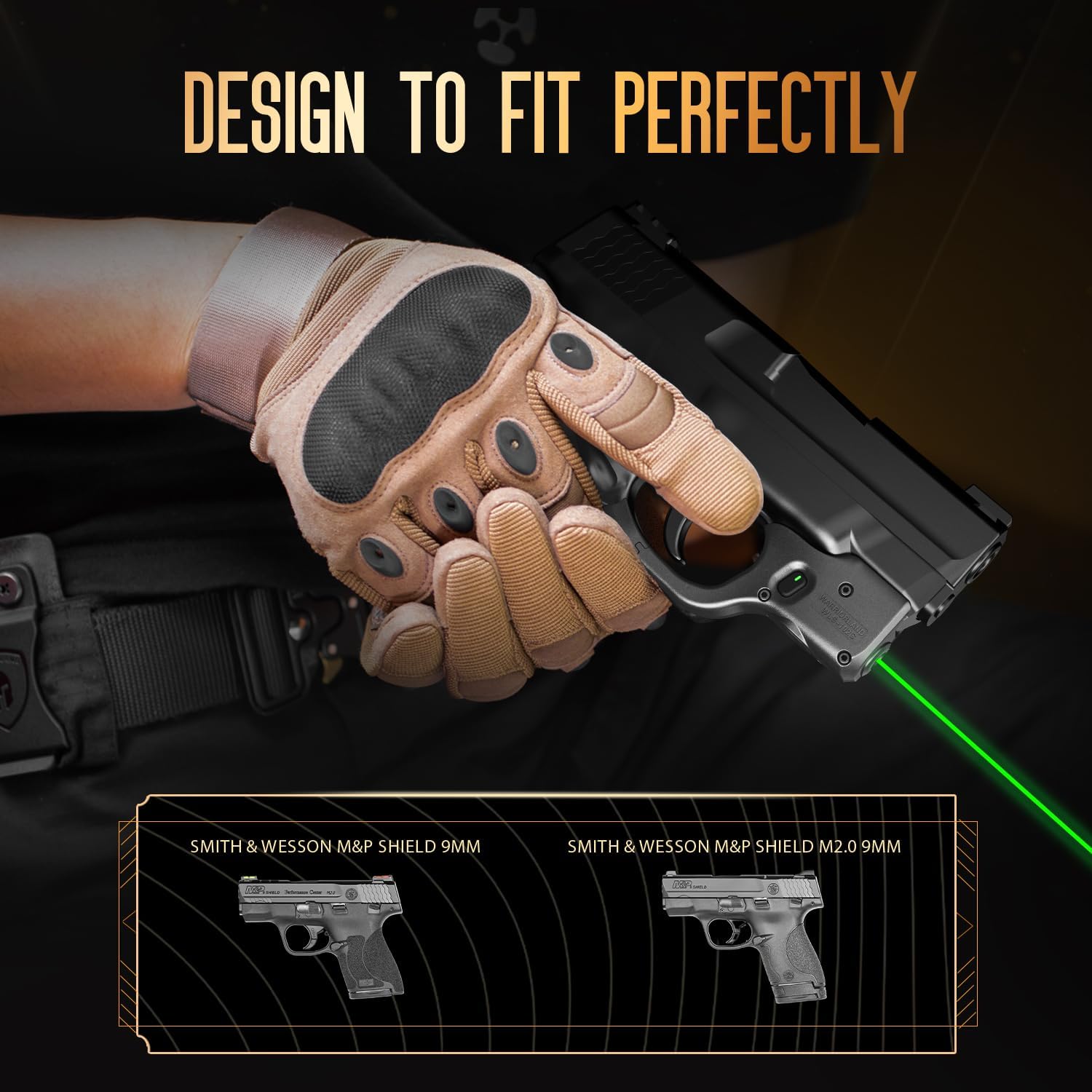 WARRIORLAND Green Laser Sight Fit S&W M&P Shield 9mm/.40 with Kydex Holster, First Green Beam Sight with Power Indicator, M&P Sheld .40 Laser with IWB Holster Right Hand, WLS-102G w/MP Shield Holster - WARRIORLAND