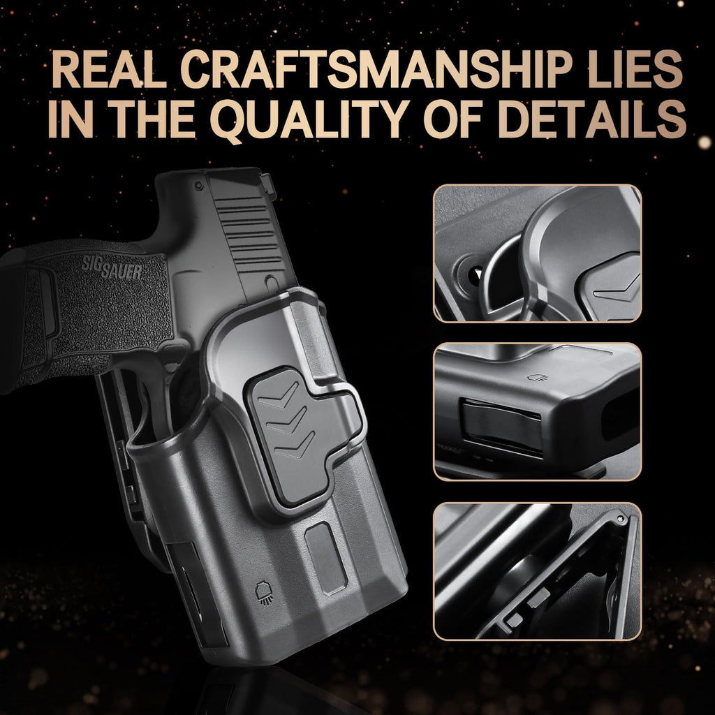 WARRIORLAND P365 TLR-6 OWB Holster Index Finger Release Fit Sig Sauer P365 Nitron Micro-Compact/P365 SAS with Streamlight TLR-6/TLR-6HL/TLR-6HL, 360 Degree Adj. Belt Clip Fit 1.5-2.25 Inch Belt, Right Hand - WARRIORLAND