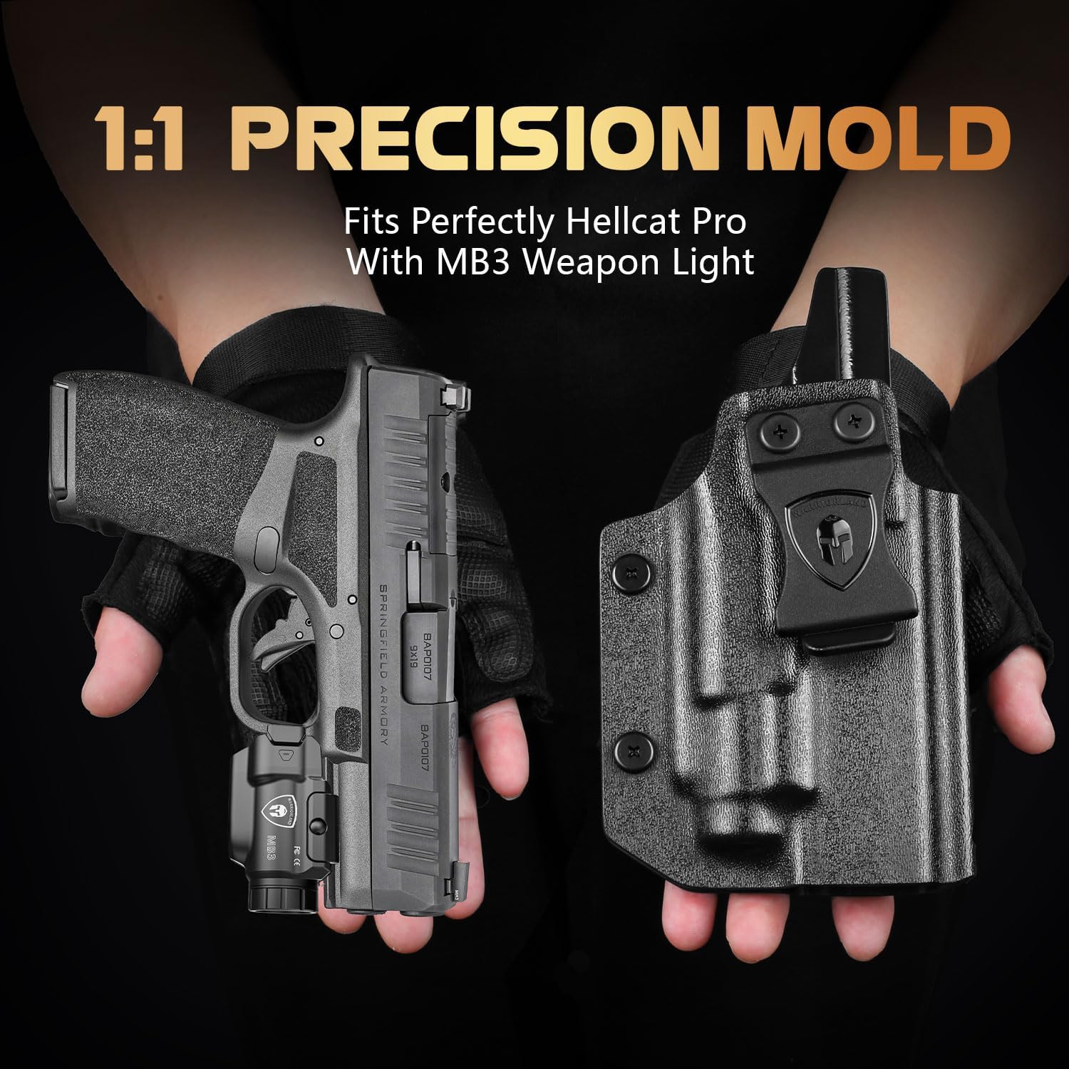 WARRIORLAND MB3 Pistol Light and Kydex Holster with Claw, Fits Taurus G2C/G3C/PT111 G2/PT140 G2, Compact 500-Lumen Universal Rail Mounted Tactical Weapon Light with Green Laser &White LED Flashlight - WARRIORLAND