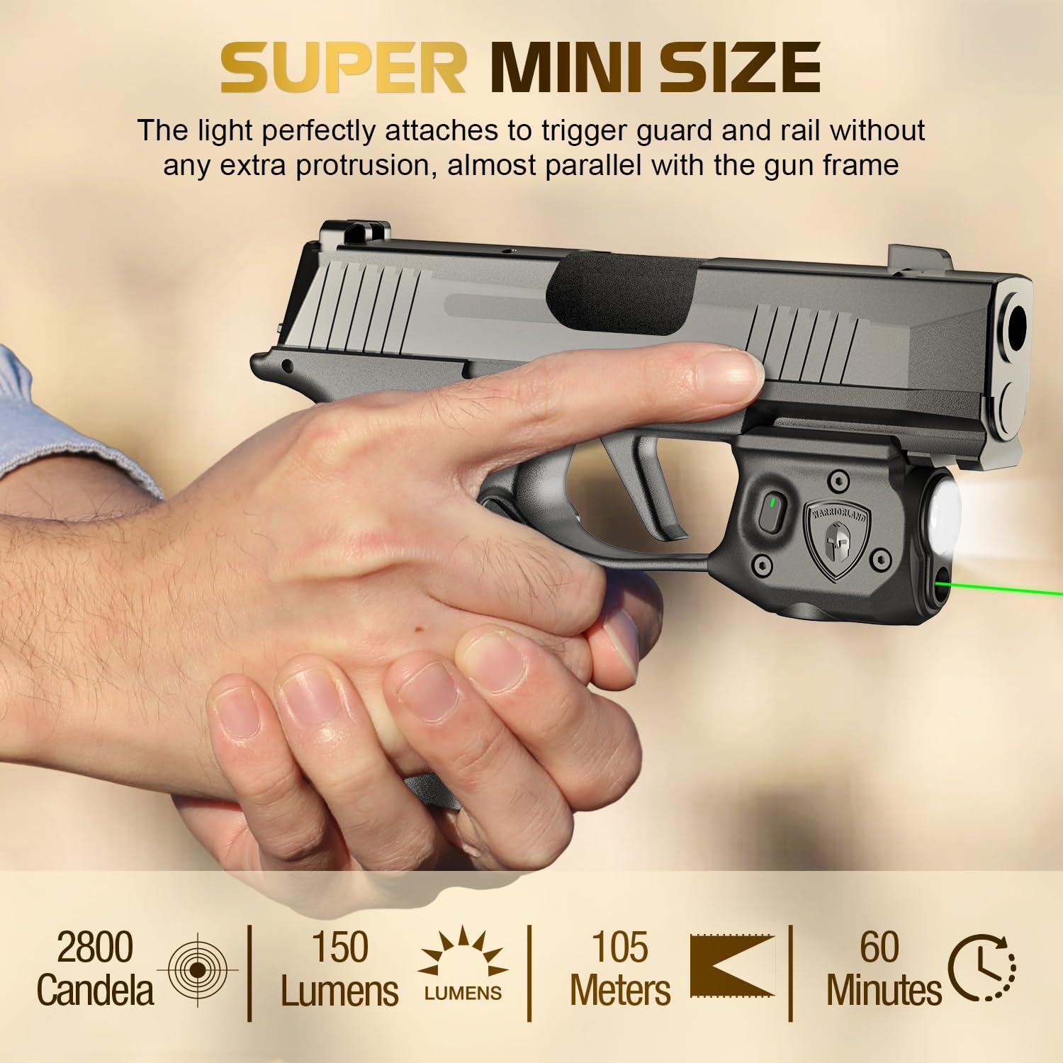 WARRIORLAND Pistol Light Laser & Holster Fit for Sig P365-XMACRO, Compact 150-Lumen Trigger Mounted Tactical Weapon Light with GreenLaser White LED Flashlight & IWB Holster, Power Indicator - WARRIORLAND