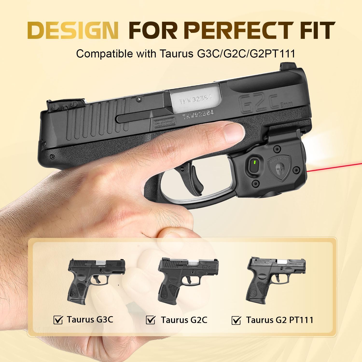 WARRIORLAND Pistol Light Laser Combo Fits Taurus G2C /G3C /Millennium PT111 G2 / PT140 G2/Taurus G3, Compact 150-Lumen Trigger & Rail Mounted Tactical Weapon Light with Red Laser & White LED Flashlight, SLL-101 - WARRIORLAND