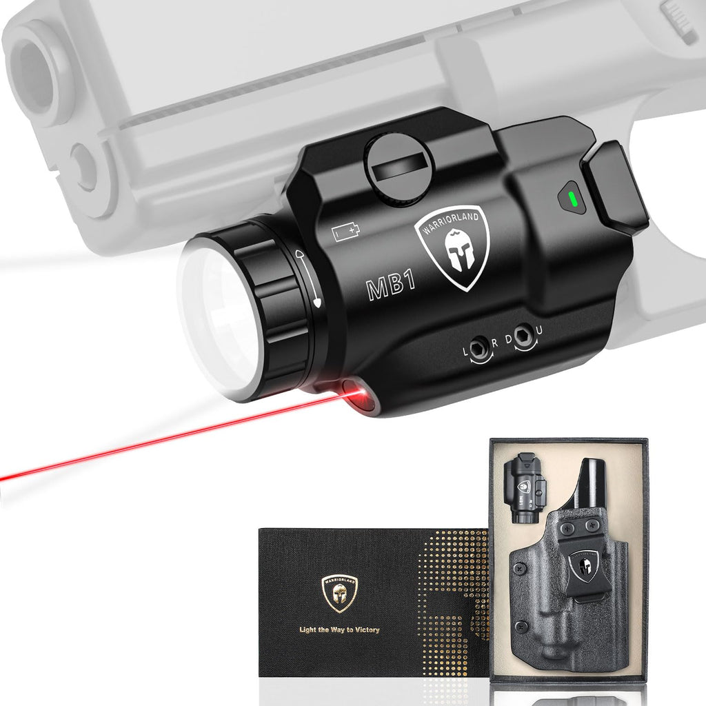 WARRIORLAND MB1 500 Lumens Portable Universal Rail Mounted Weapon Light-Red Laser & White LED Combo with Springfield Hellcat Pro Kydex Holster-Three Operation Modes & Power Indicator MB1w/Hellcat Pro - WARRIORLAND