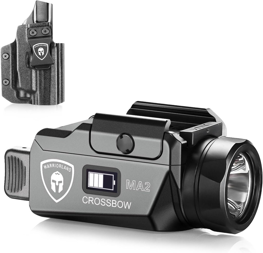 WARRIORLAND Crossbow MA2 Universal Rail Mounted 800 Lumens Tactical Light with Taurus G2C/G3C IWB Kydex Holster Combo, Magnetic USB Charging Pistol Light with Screen Displays Battery Status - WARRIORLAND