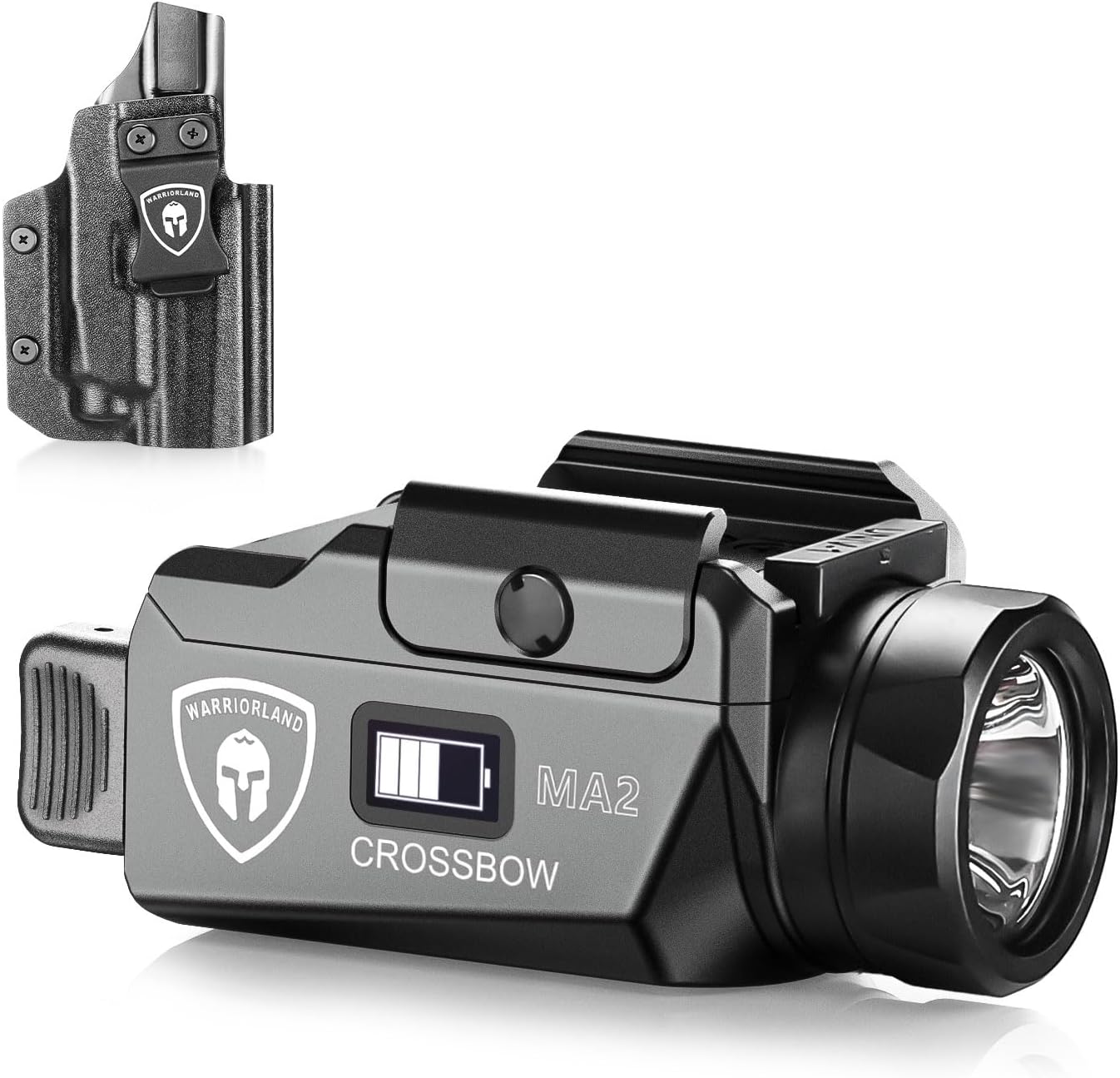 WARRIORLAND Crossbow MA2 Universal Rail Mounted 800 Lumens Tactical Light with Taurus G2C/G3C IWB Kydex Holster Combo, Magnetic USB Charging Pistol Light with Screen Displays Battery Status - WARRIORLAND